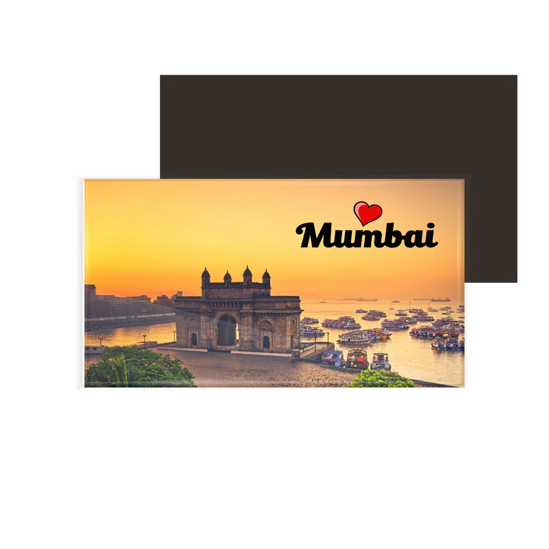 dhcrafts Fridge Magnet Rectangle Acrylic Glass (8.6 x 5.4 cm) Multicolor Mumbai Design Pack of 1