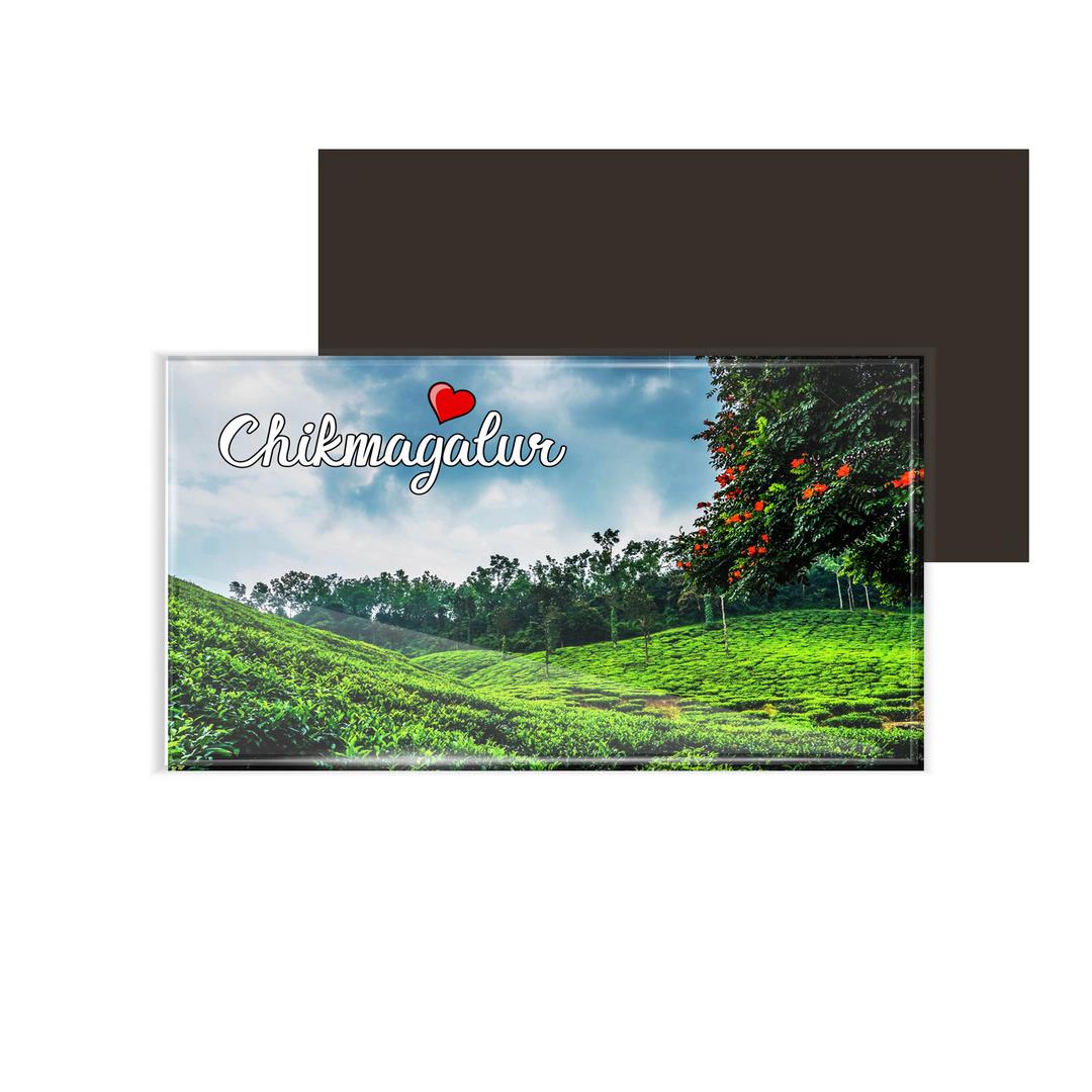 dhcrafts Fridge Magnet Rectangle Acrylic Glass (8.6 x 5.4 cm) Multicolor Karnataka Chikmangalur D7 Design Pack of 1