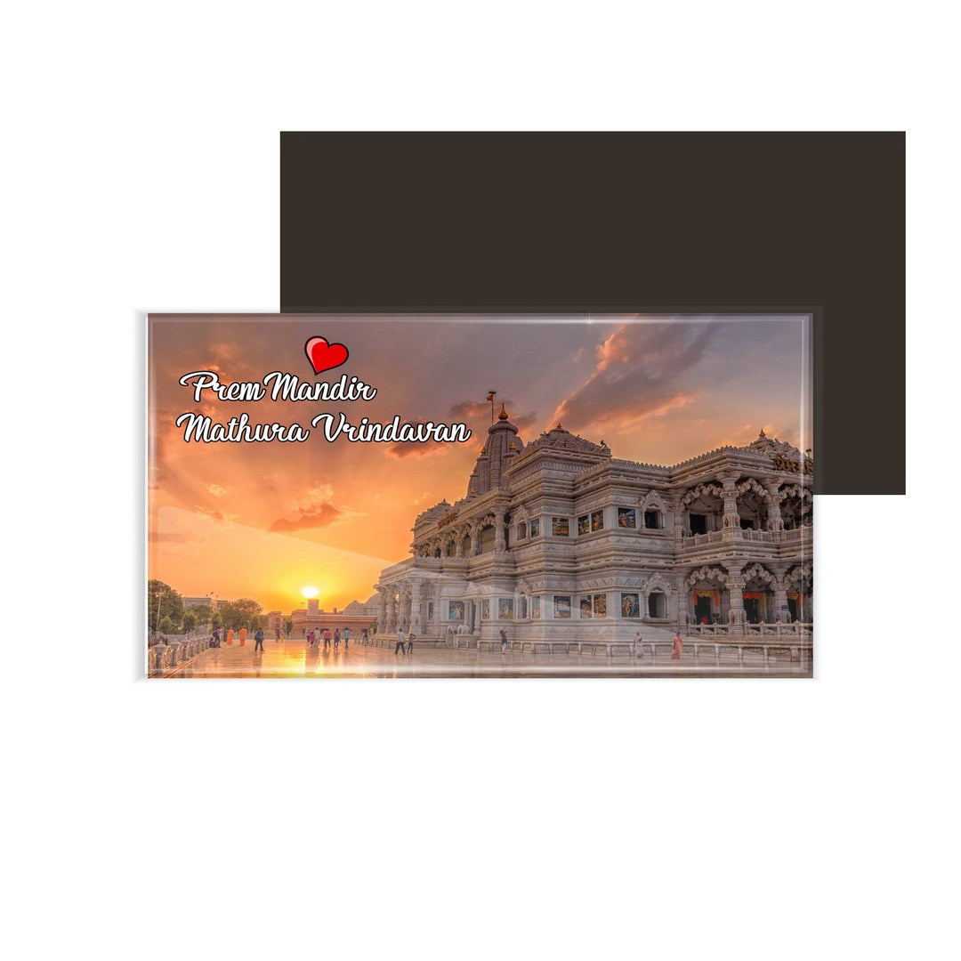dhcrafts Fridge Magnet Rectangle Acrylic Glass (8.6 x 5.4 cm) Multicolor Uttar Pradesh Prem Mandir Mathura Vrindavan Design Pack of 1