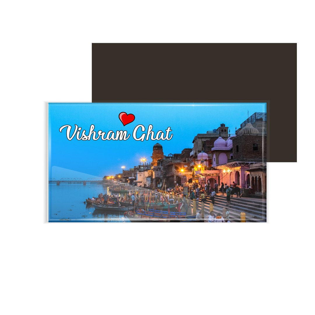 dhcrafts Fridge Magnet Rectangle Acrylic Glass (8.6 x 5.4 cm) Multicolor Uttar Pradesh Vishram Ghat Design Pack of 1