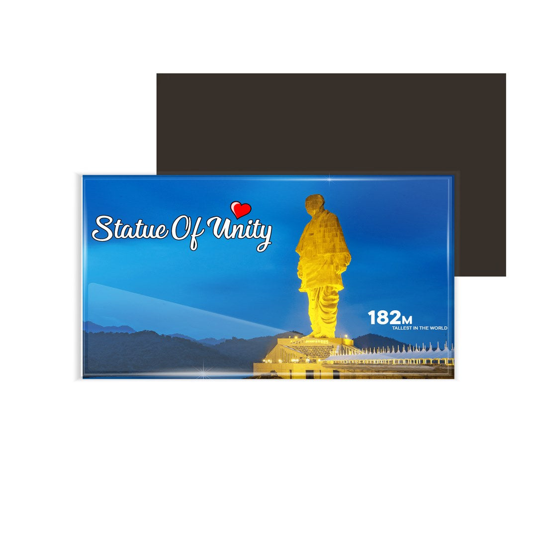 dhcrafts Fridge Magnet Rectangle Acrylic Glass (8.6 x 5.4 cm) Multicolor Gujarat Statue Of Unity Design Pack of 1