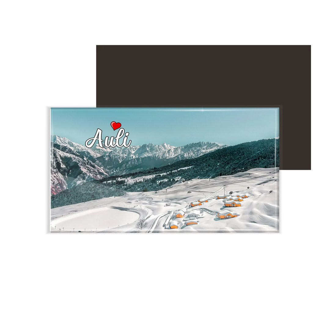 dhcrafts Fridge Magnet Rectangle Acrylic Glass (8.6 x 5.4 cm) Multicolor Uttarakhand Auli Design Pack of 1