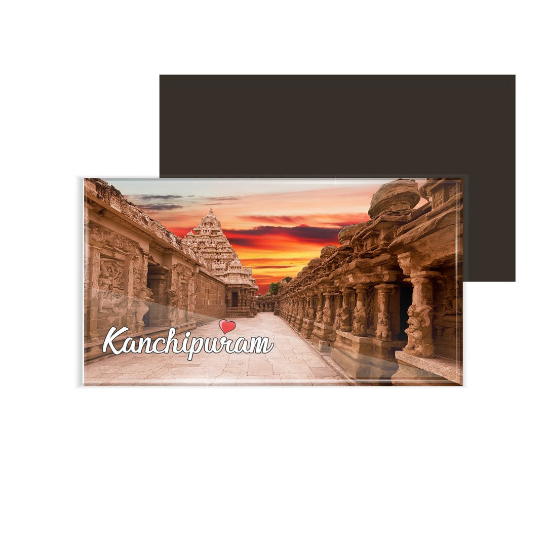 dhcrafts Fridge Magnet Rectangle Acrylic Glass (8.6 x 5.4 cm) Multicolor Tamil Nadu Kanchipuram Design Pack of 1