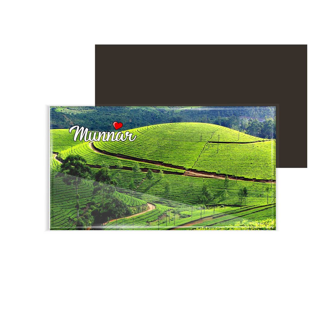 dhcrafts Fridge Magnet Rectangle Acrylic Glass (8.6 x 5.4 cm) Multicolor Kerala Munnar Design Pack of 1