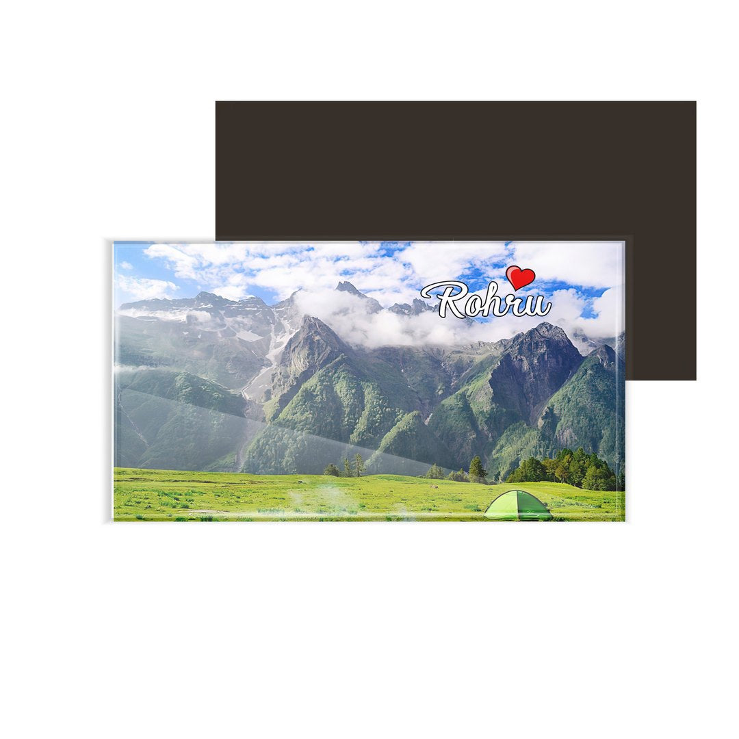dhcrafts Fridge Magnet Rectangle Acrylic Glass (8.6 x 5.4 cm) Multicolor Himachal Pradesh Rohru Design Pack of 1