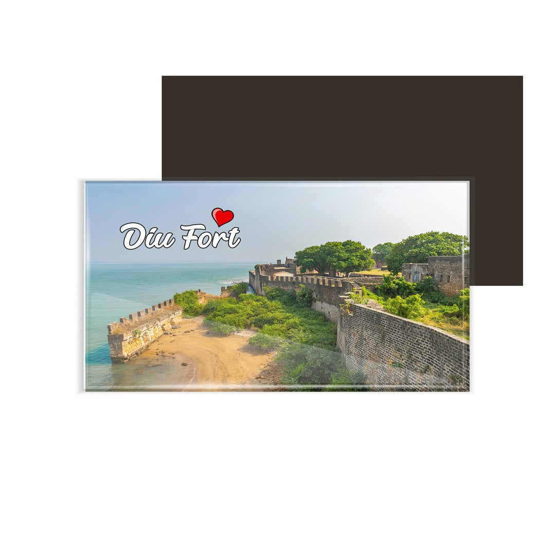dhcrafts Fridge Magnet Rectangle Acrylic Glass (8.6 x 5.4 cm) Multicolor Diu Fort Design Pack of 1