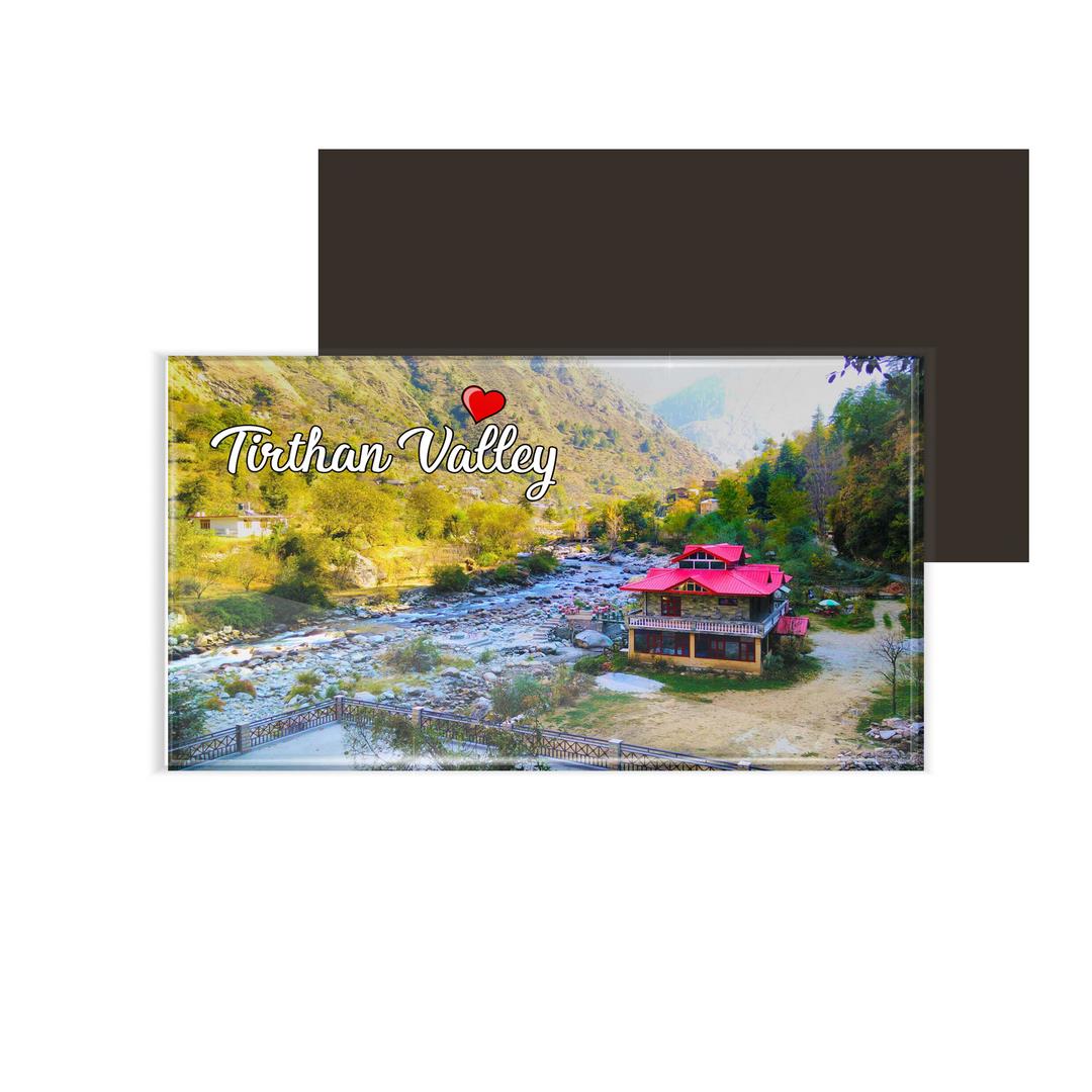 dhcrafts Fridge Magnet Rectangle Acrylic Glass (8.6 x 5.4 cm) Multicolor Himachal Pradesh Tirthan Valley D1 Design Pack of 1