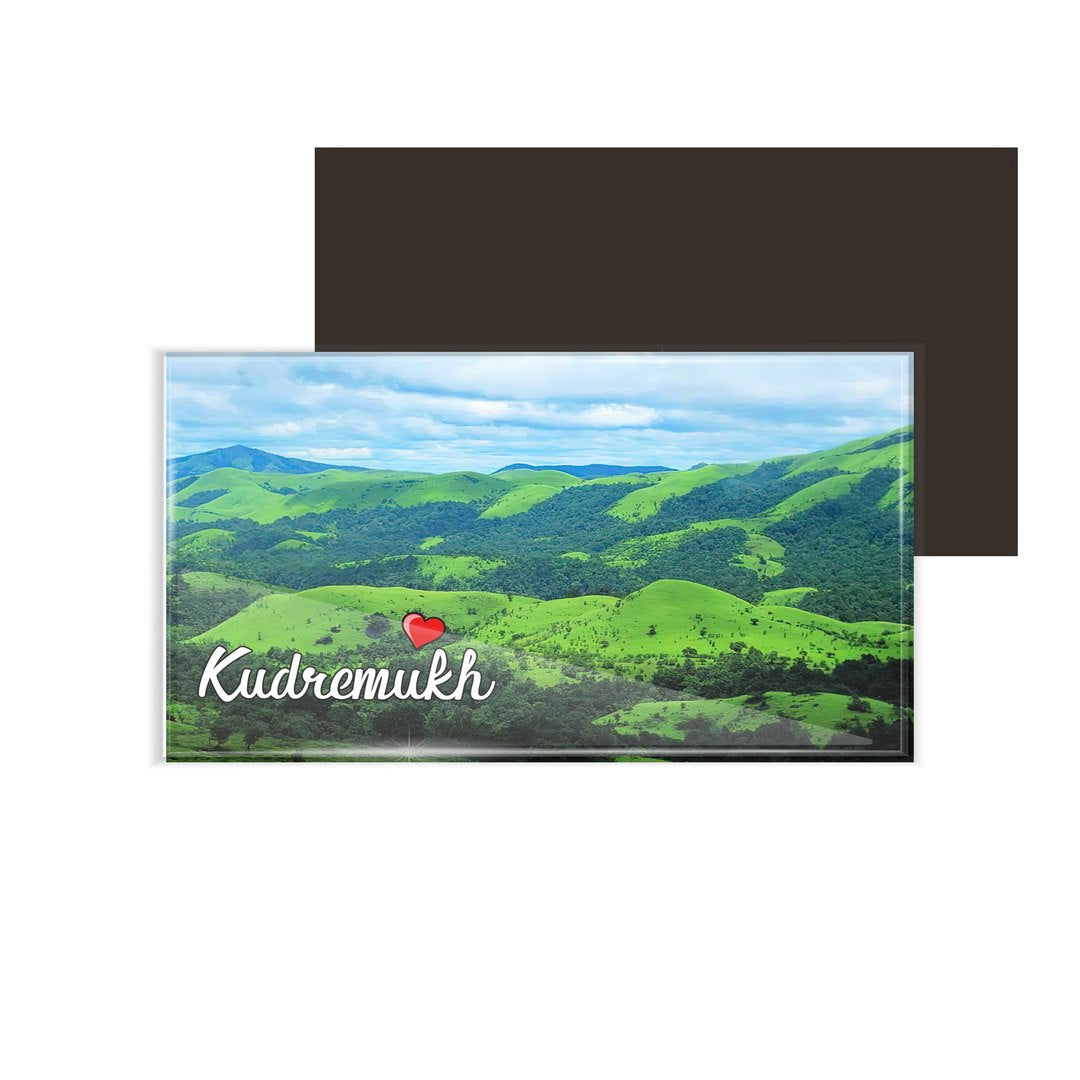 dhcrafts Fridge Magnet Rectangle Acrylic Glass (8.6 x 5.4 cm) Multicolor Karnataka Chikkmagaluru Kudremukh Design Pack of 1