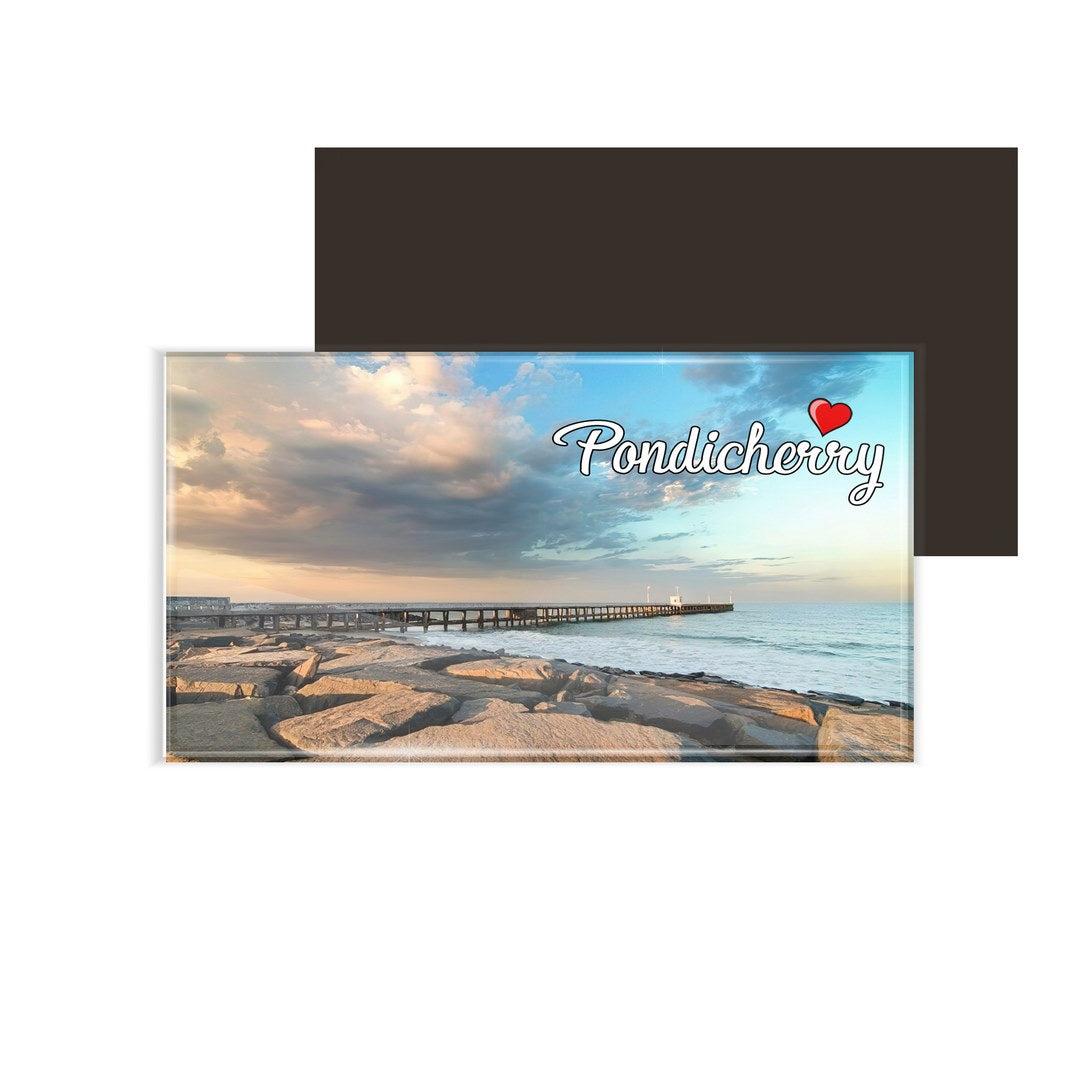 dhcrafts Fridge Magnet Rectangle Acrylic Glass (8.6 x 5.4 cm) Multicolor Tamil Nadu Pndicherry D1 Design Pack of 1