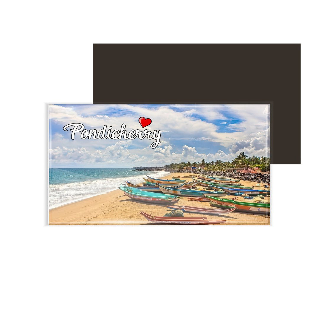 dhcrafts Fridge Magnet Rectangle Acrylic Glass (8.6 x 5.4 cm) Multicolor Tamil Nadu Pndicherry D2 Design Pack of 1