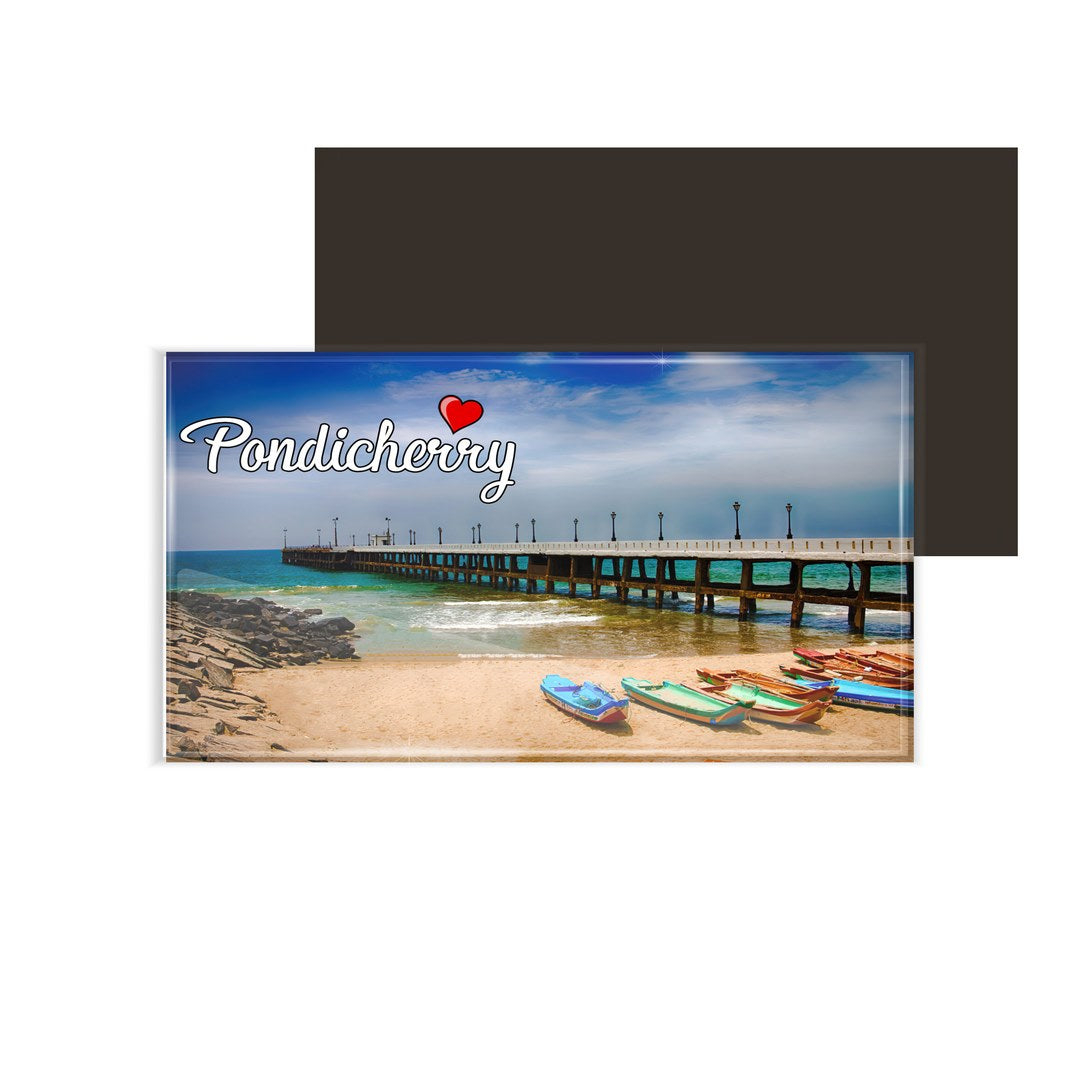 dhcrafts Fridge Magnet Rectangle Acrylic Glass (8.6 x 5.4 cm) Multicolor Tamil Nadu Pndicherry D4 Design Pack of 1