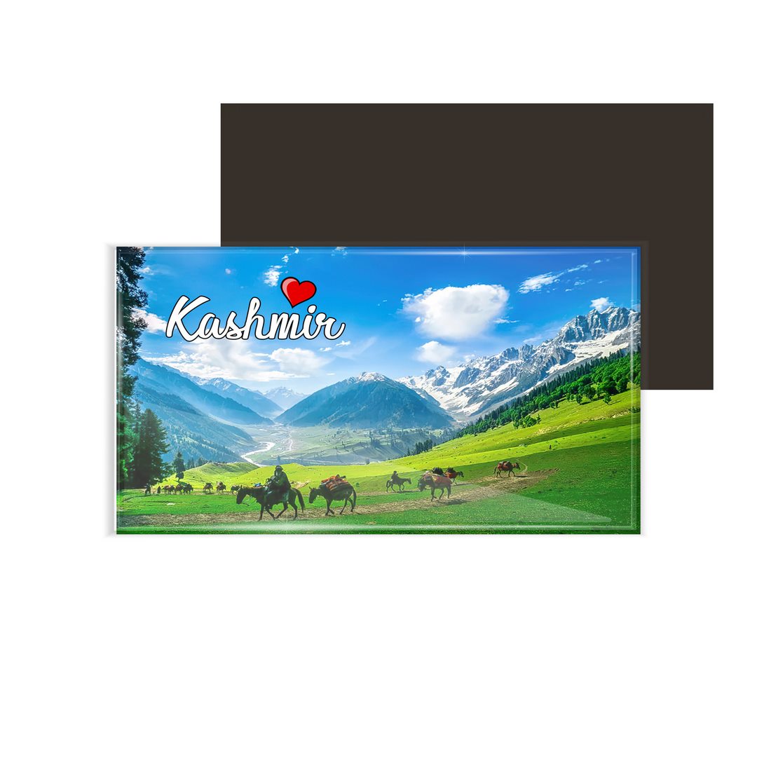 dhcrafts Fridge Magnet Rectangle Acrylic Glass (8.6 x 5.4 cm) Multicolor Kashmir D2 Design Pack of 1