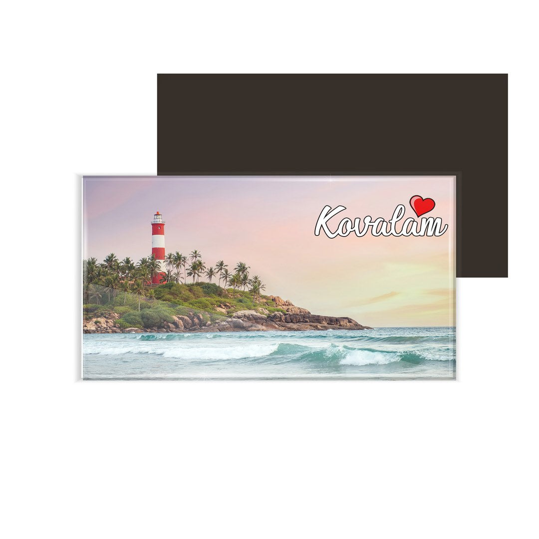 dhcrafts Fridge Magnet Rectangle Acrylic Glass (8.6 x 5.4 cm) Multicolor Kerala Kovalam Design Pack of 1