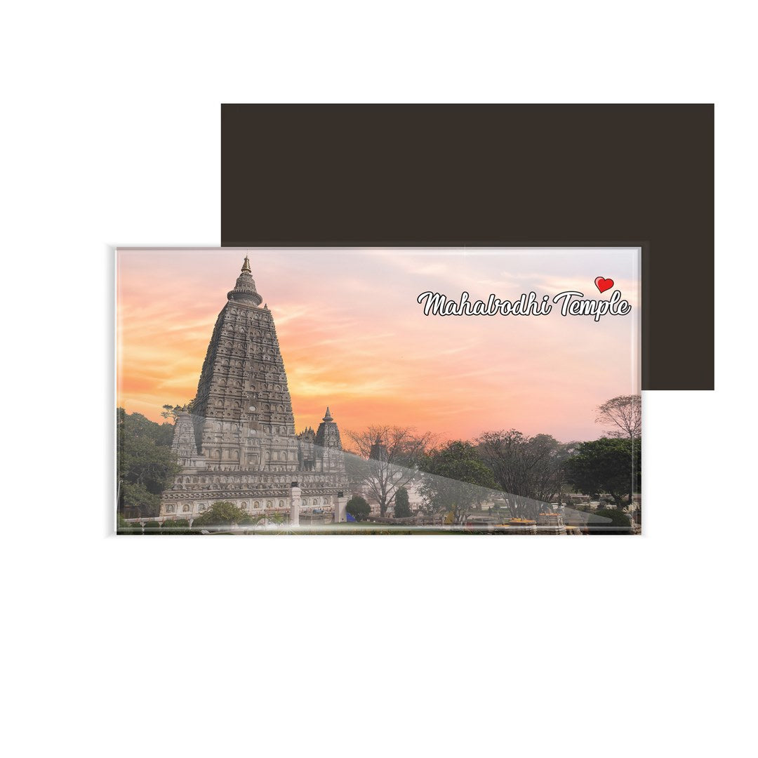 dhcrafts Fridge Magnet Rectangle Acrylic Glass (8.6 x 5.4 cm) Multicolor Bihar Mahabodhi Temple Design Pack of 1