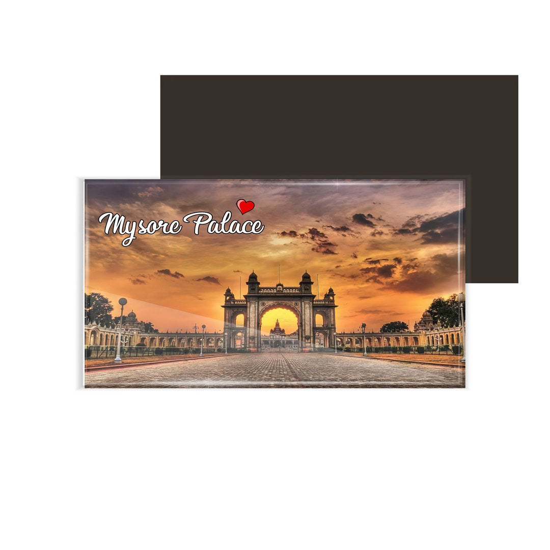 dhcrafts Fridge Magnet Rectangle Acrylic Glass (8.6 x 5.4 cm) Multicolor Karnataka Mysore Palace Design Pack of 1