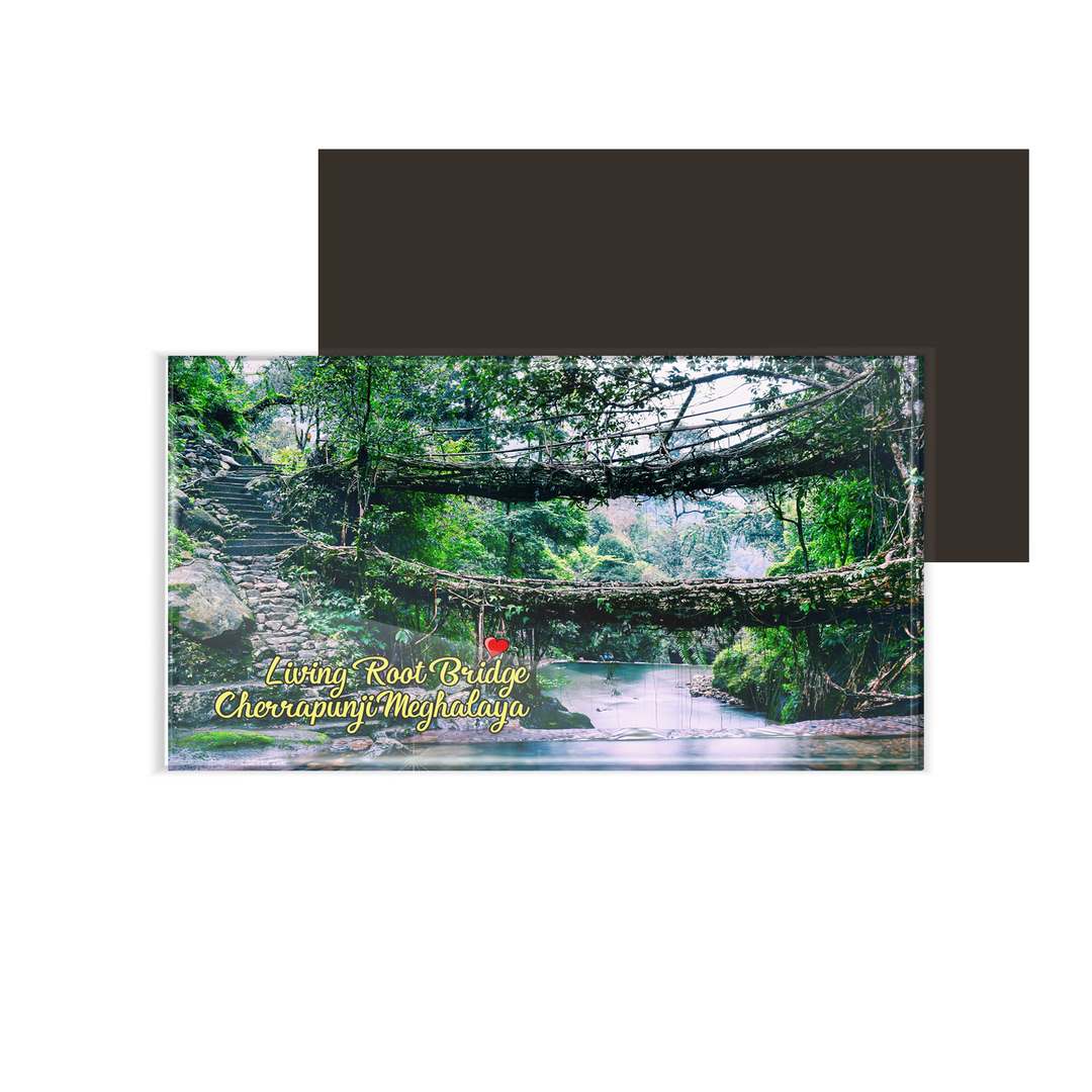 dhcrafts Fridge Magnet Rectangle Acrylic Glass (8.6 x 5.4 cm) Multicolor Meghalaya Long Root Bridge Cherapunji Design Pack of 1