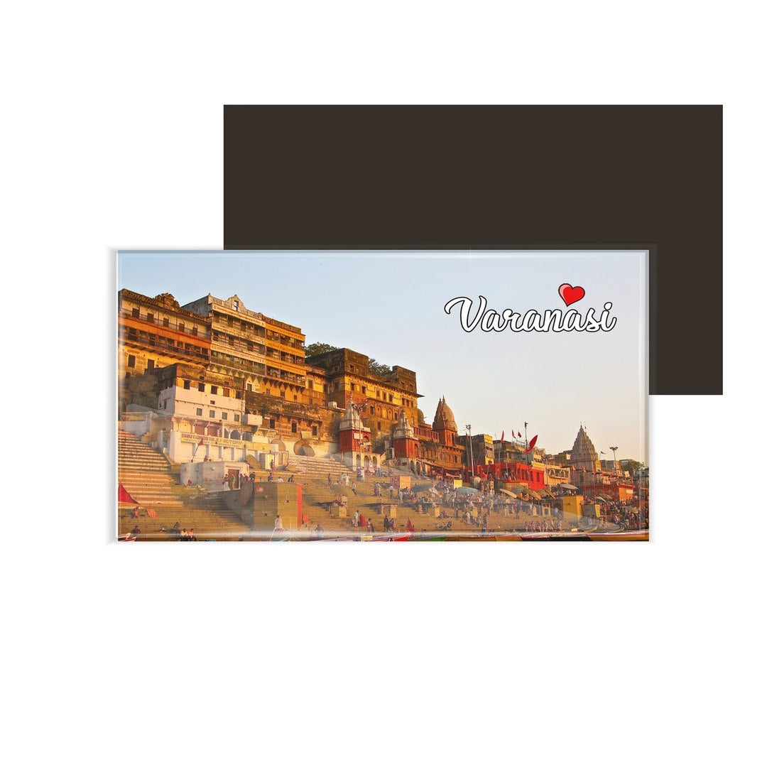 dhcrafts Fridge Magnet Rectangle Acrylic Glass (8.6 x 5.4 cm) Multicolor Uttar Pradesh Varanasi Design Pack of 1
