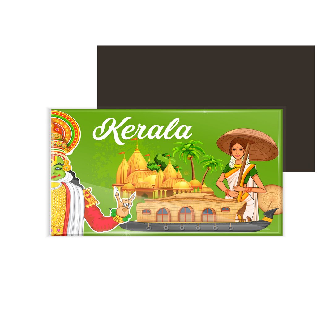 dhcrafts Fridge Magnet Rectangle Acrylic Glass (8.6 x 5.4 cm) Multicolor Kerala Design Pack of 1