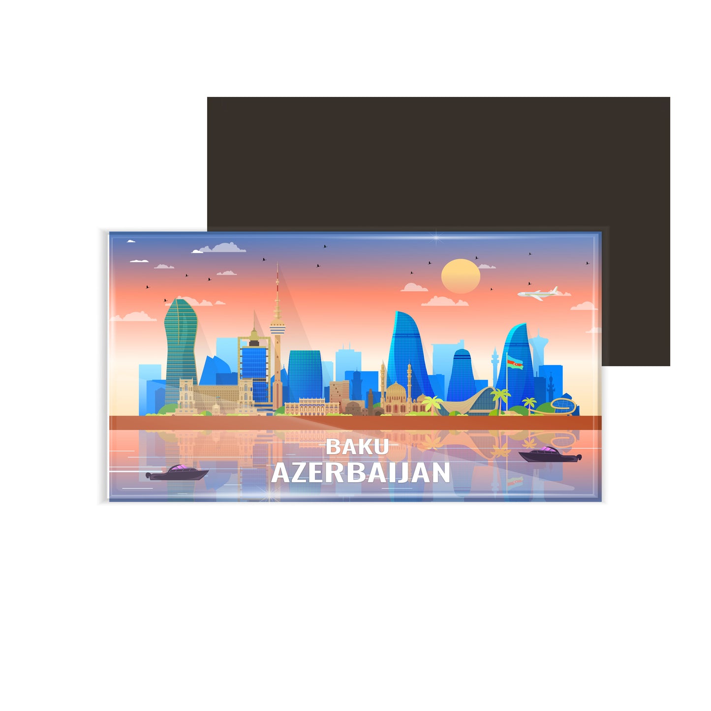 dhcrafts Rectangular Fridge Magnet Multicolor Azerbaijan Baku Design Pack of 1 (8.6cm x 5.4cm)