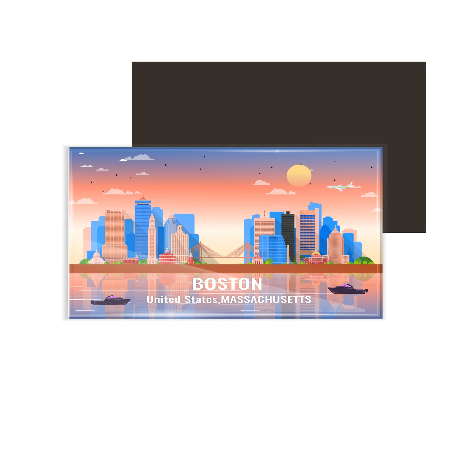 dhcrafts Rectangular Fridge Magnet Multicolor United States, Massachusetts Boston Design Pack of 1 (8.6cm x 5.4cm)