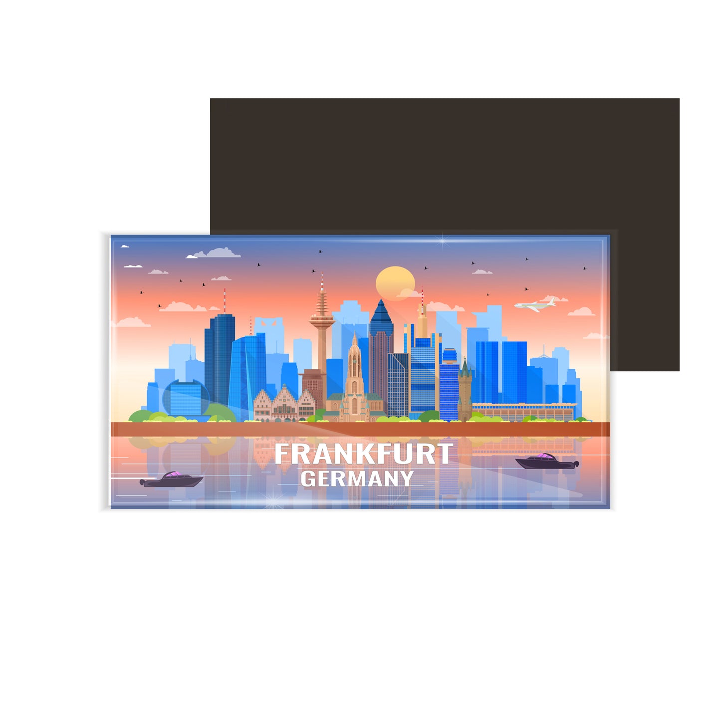 dhcrafts Rectangular Fridge Magnet Multicolor Germany Frankfurt Design Pack of 1 (8.6cm x 5.4cm)