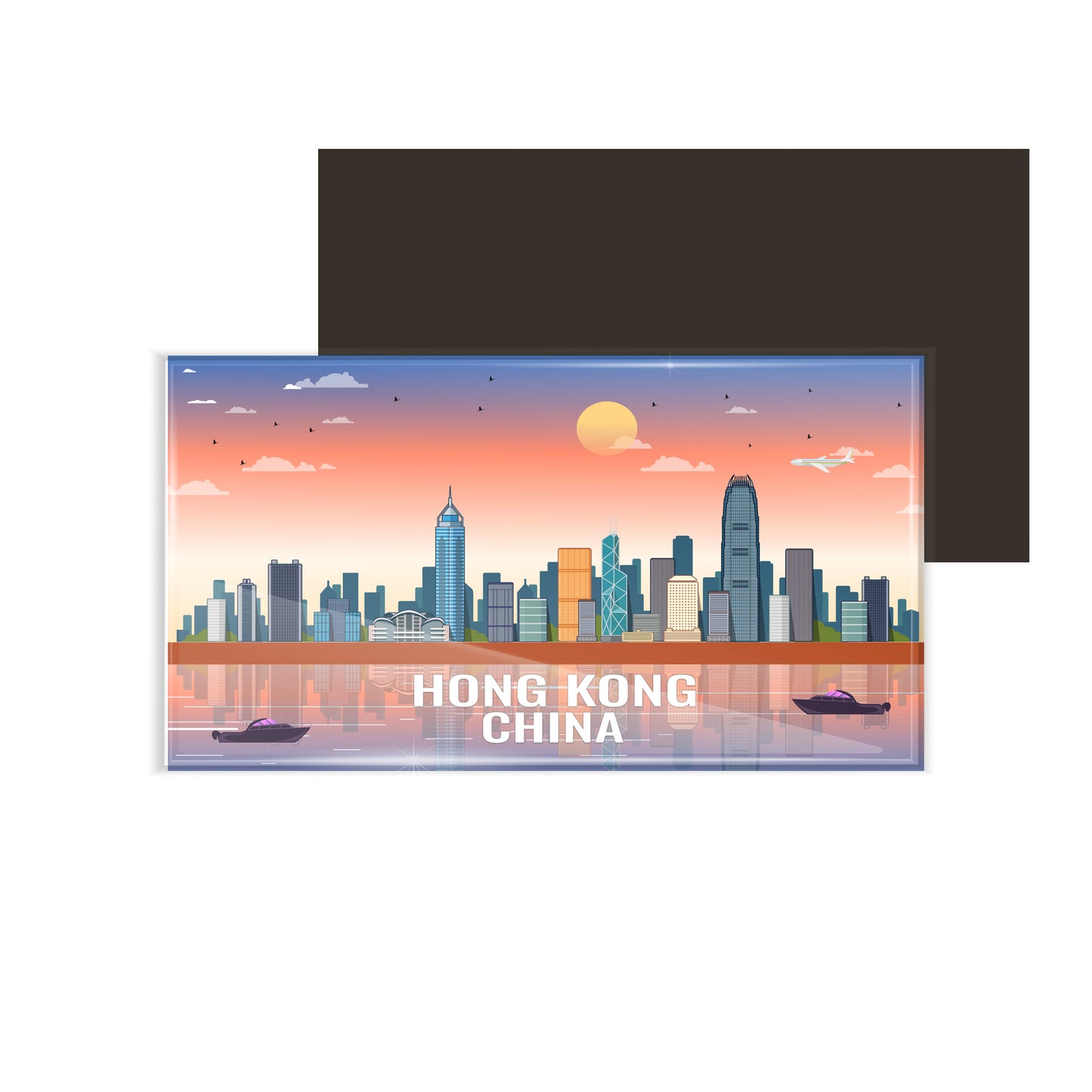 dhcrafts Rectangular Fridge Magnet Multicolor China Hong Kong Design Pack of 1 (8.6cm x 5.4cm)