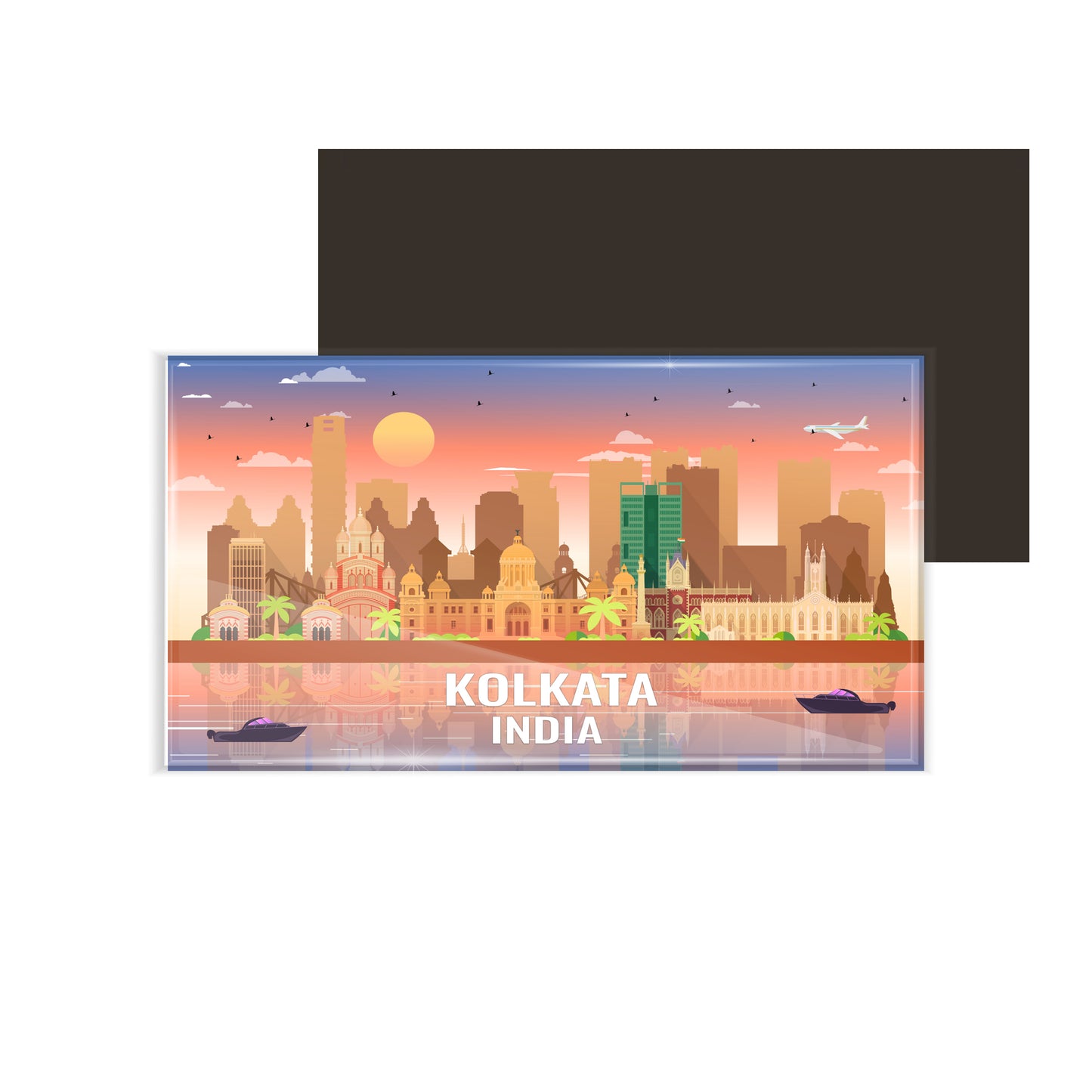 dhcrafts Rectangular Fridge Magnet Multicolor India Kolkata Design Pack of 1 (8.6cm x 5.4cm)