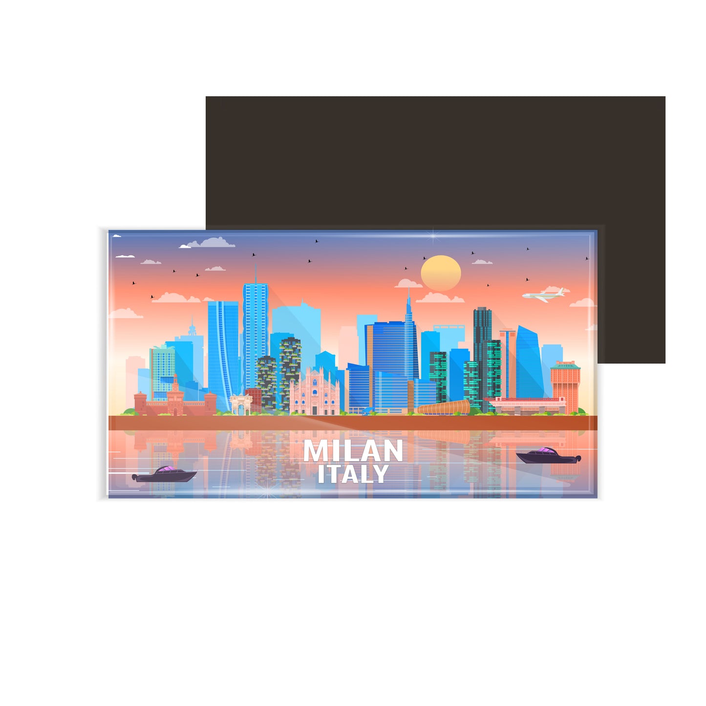 dhcrafts Rectangular Fridge Magnet Multicolor Italy Milan Design Pack of 1 (8.6cm x 5.4cm)
