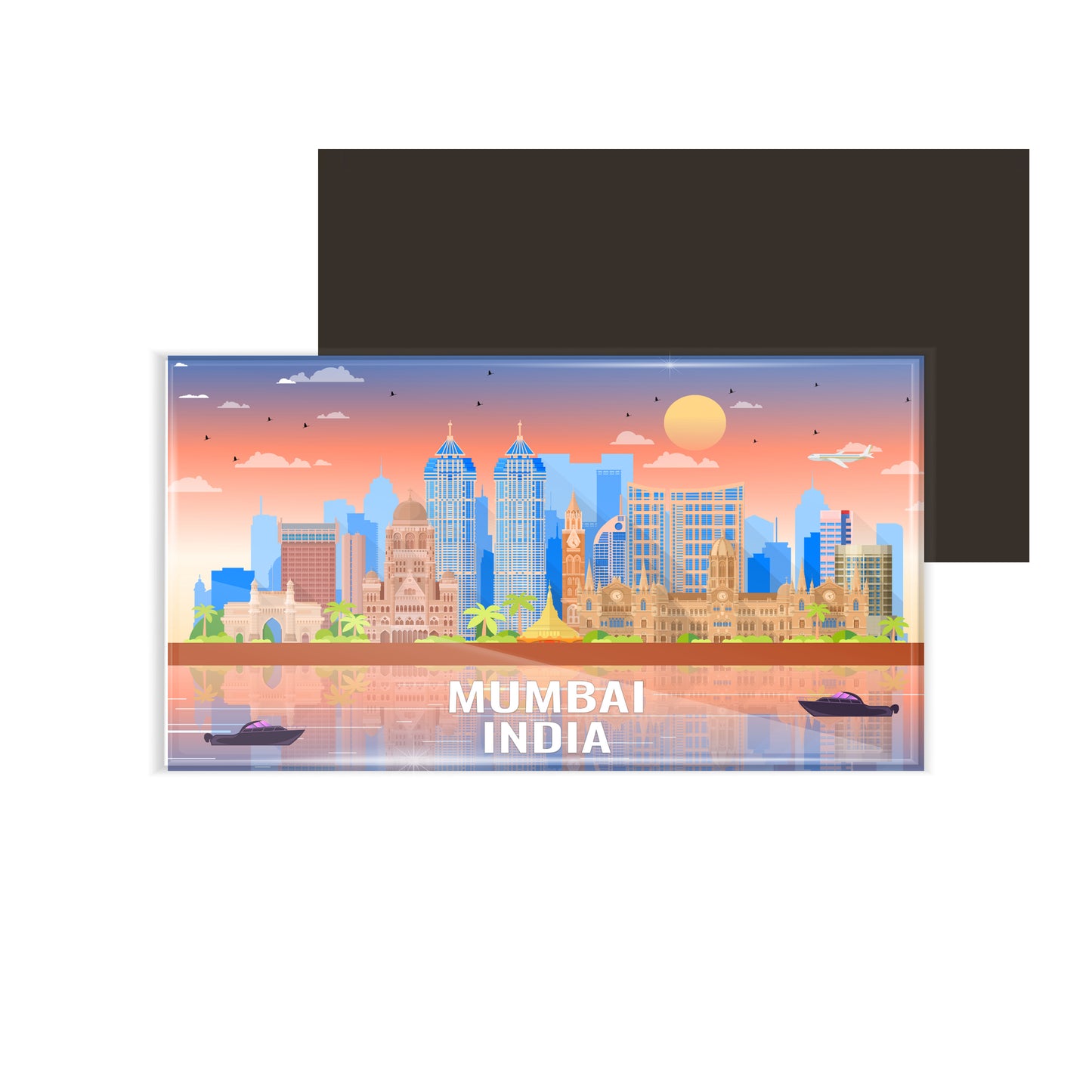 dhcrafts Rectangular Fridge Magnet Multicolor India Mumbai Design Pack of 1 (8.6cm x 5.4cm)