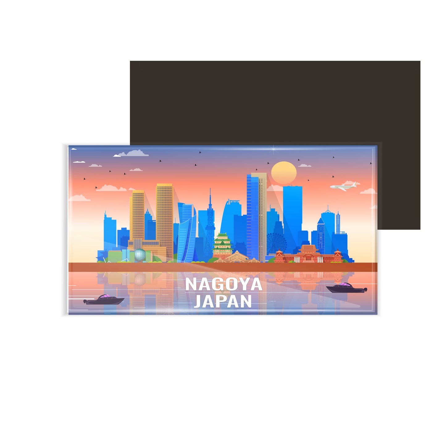 dhcrafts Rectangular Fridge Magnet Multicolor Japan Nagoya Design Pack of 1 (8.6cm x 5.4cm)