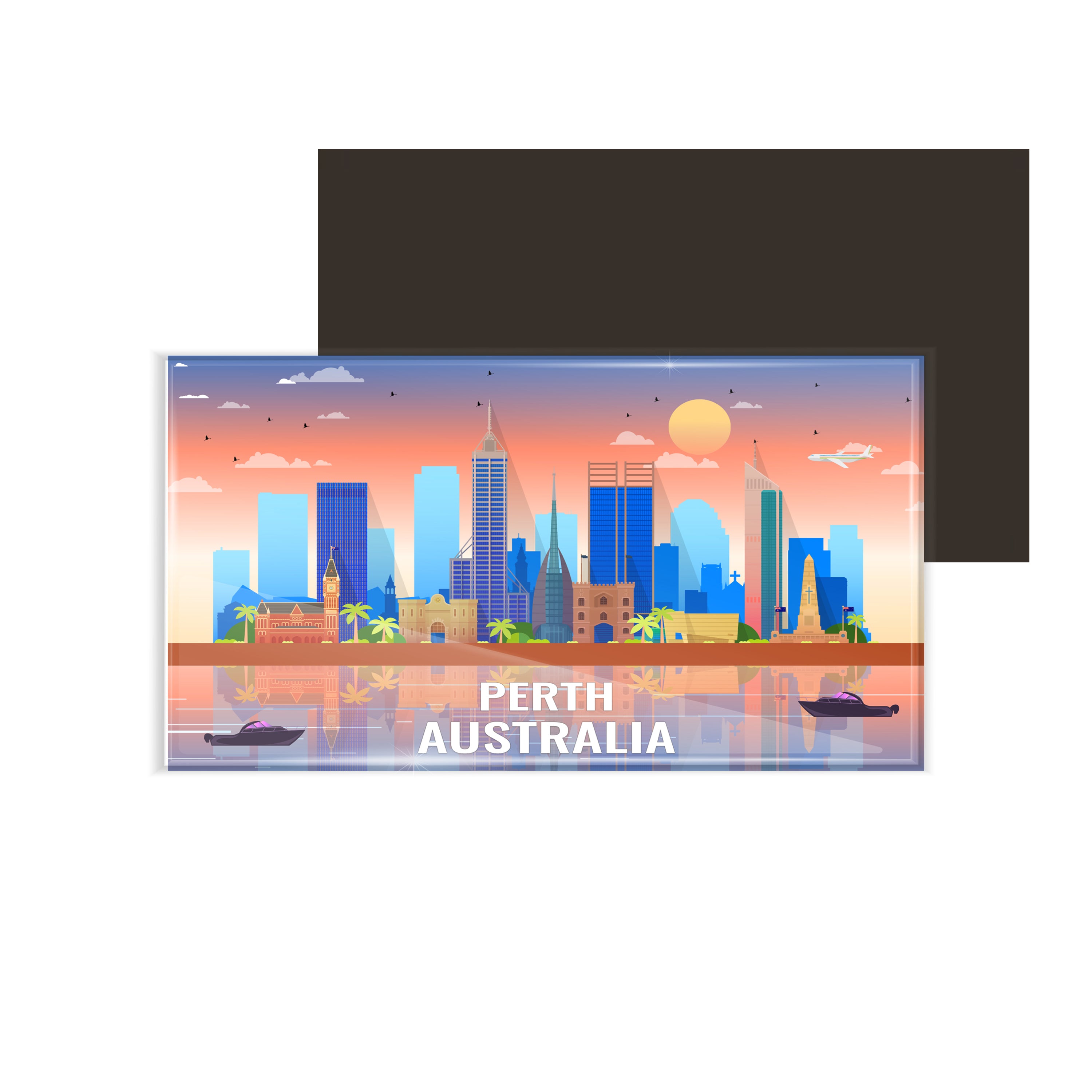 dhcrafts Rectangular Fridge Magnet Multicolor Australia Perth Design Pack of 1 (8.6cm x 5.4cm)