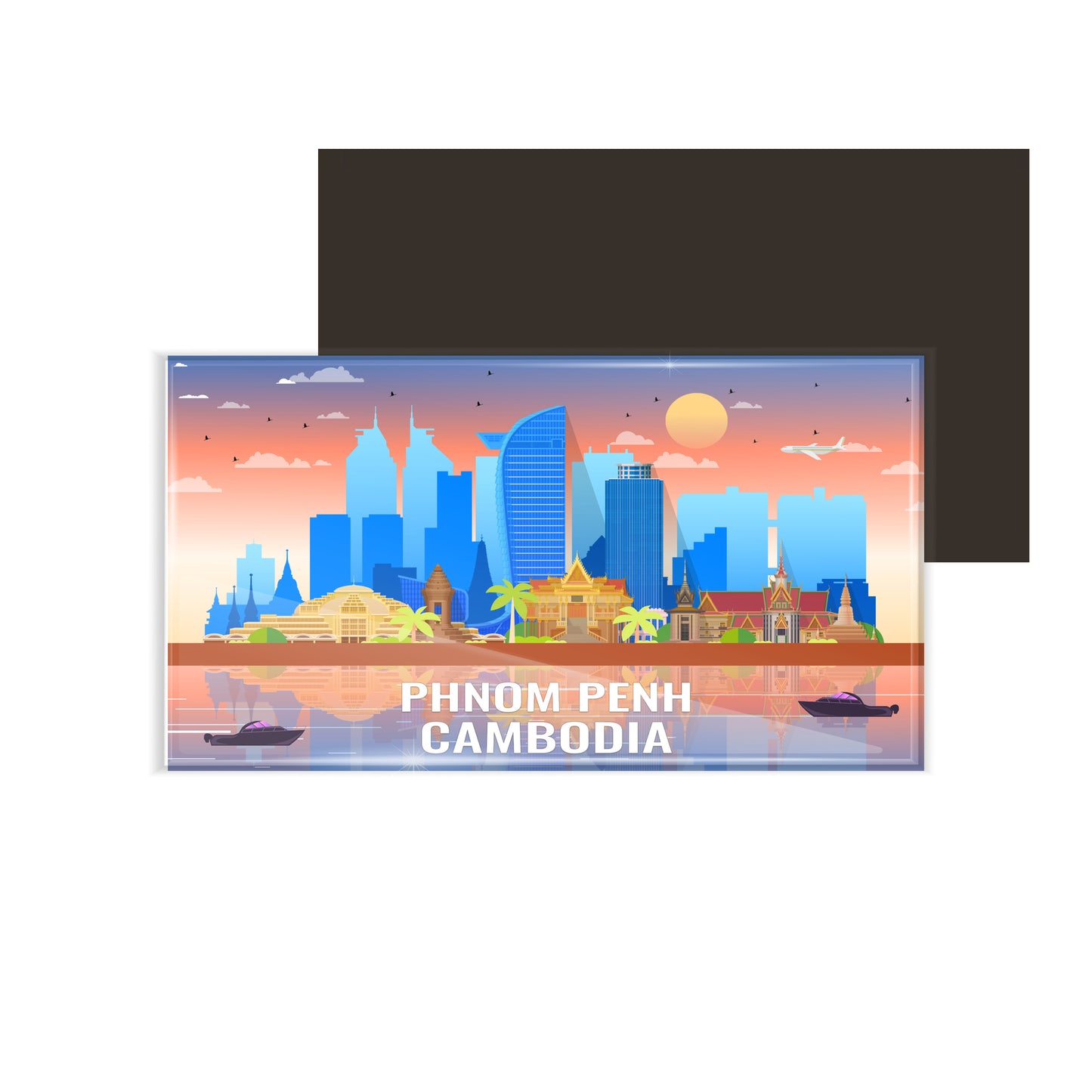 dhcrafts Rectangular Fridge Magnet Multicolor Cambodia Phnom Penh Design Pack of 1 (8.6cm x 5.4cm)