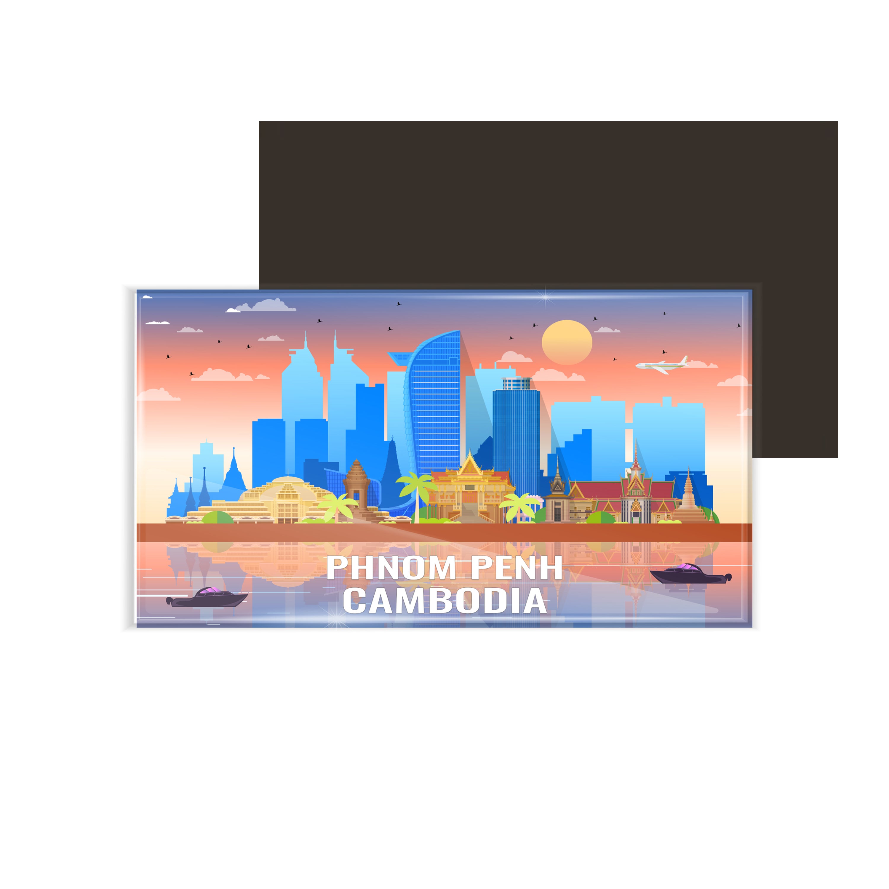 dhcrafts Rectangular Fridge Magnet Multicolor Cambodia Phnom Penh Design Pack of 1 (8.6cm x 5.4cm)