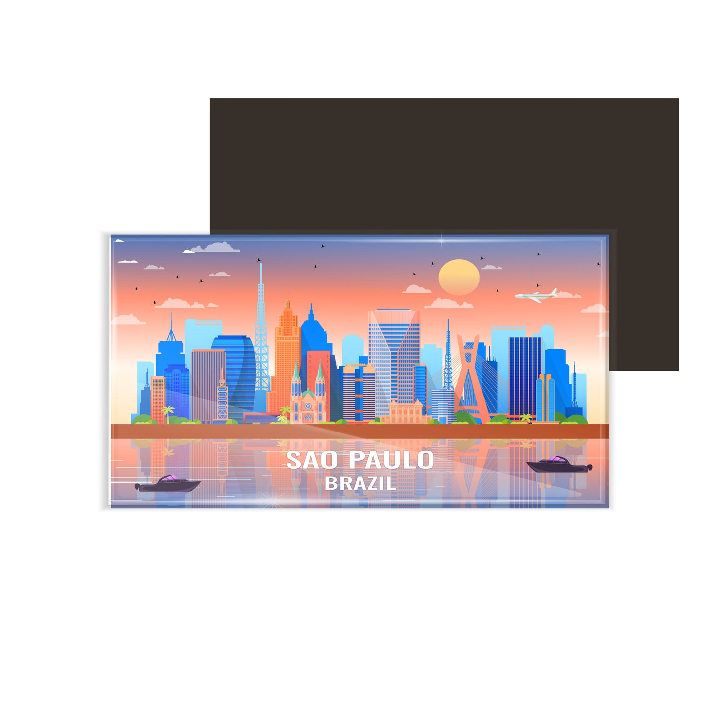dhcrafts Rectangular Fridge Magnet Multicolor Brazil Sao Pauo Design Pack of 1 (8.6cm x 5.4cm)