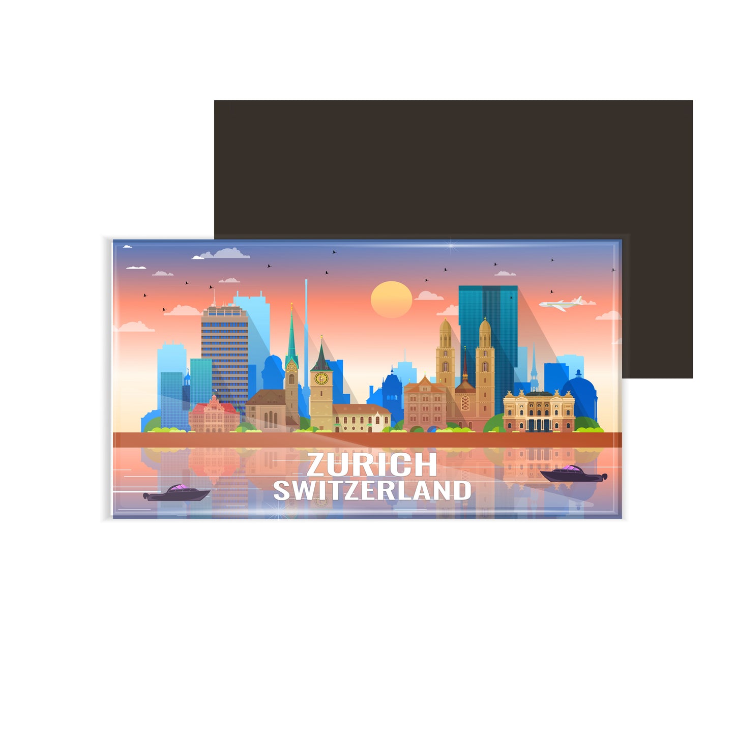 dhcrafts Rectangular Fridge Magnet Multicolor Switzerland Zurich Design Pack of 1 (8.6cm x 5.4cm)