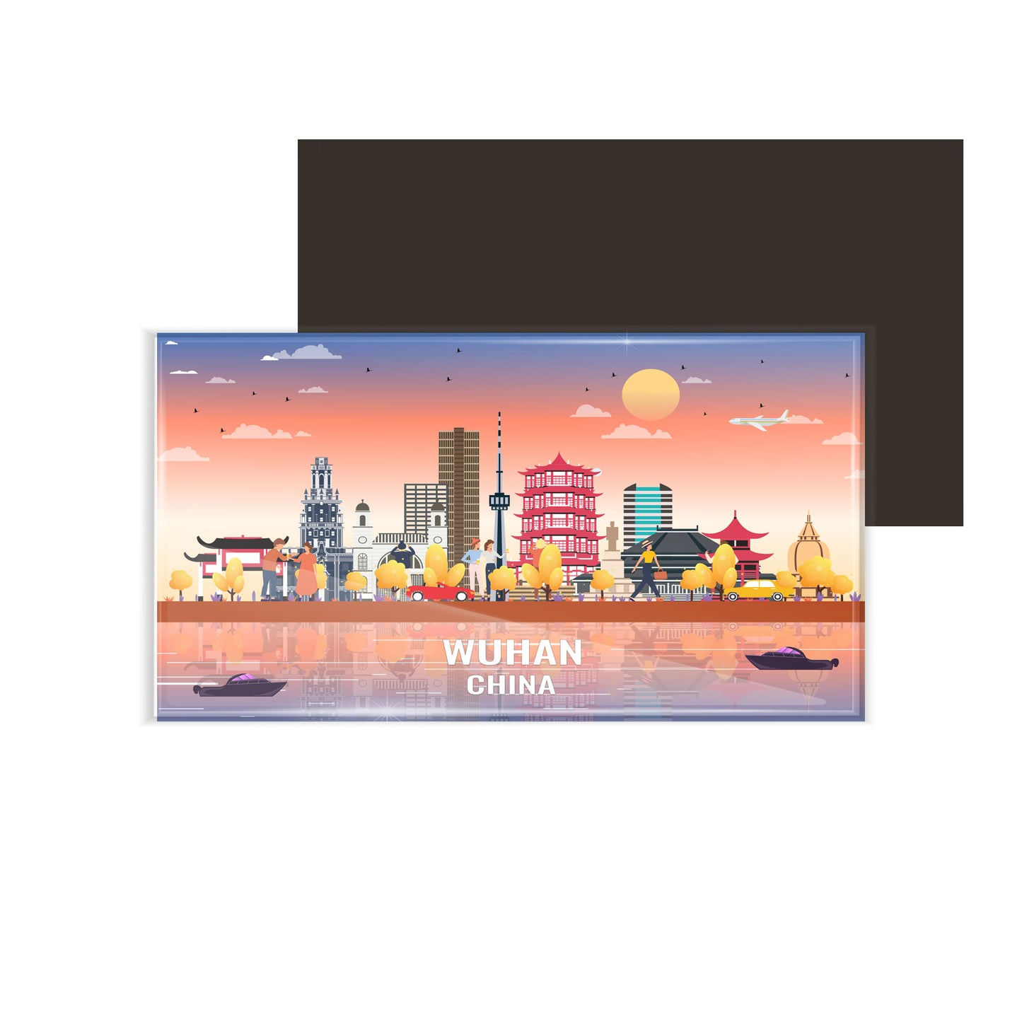 dhcrafts Rectangular Fridge Magnet Multicolor China Wuhan Design Pack of 1 (8.6cm x 5.4cm)