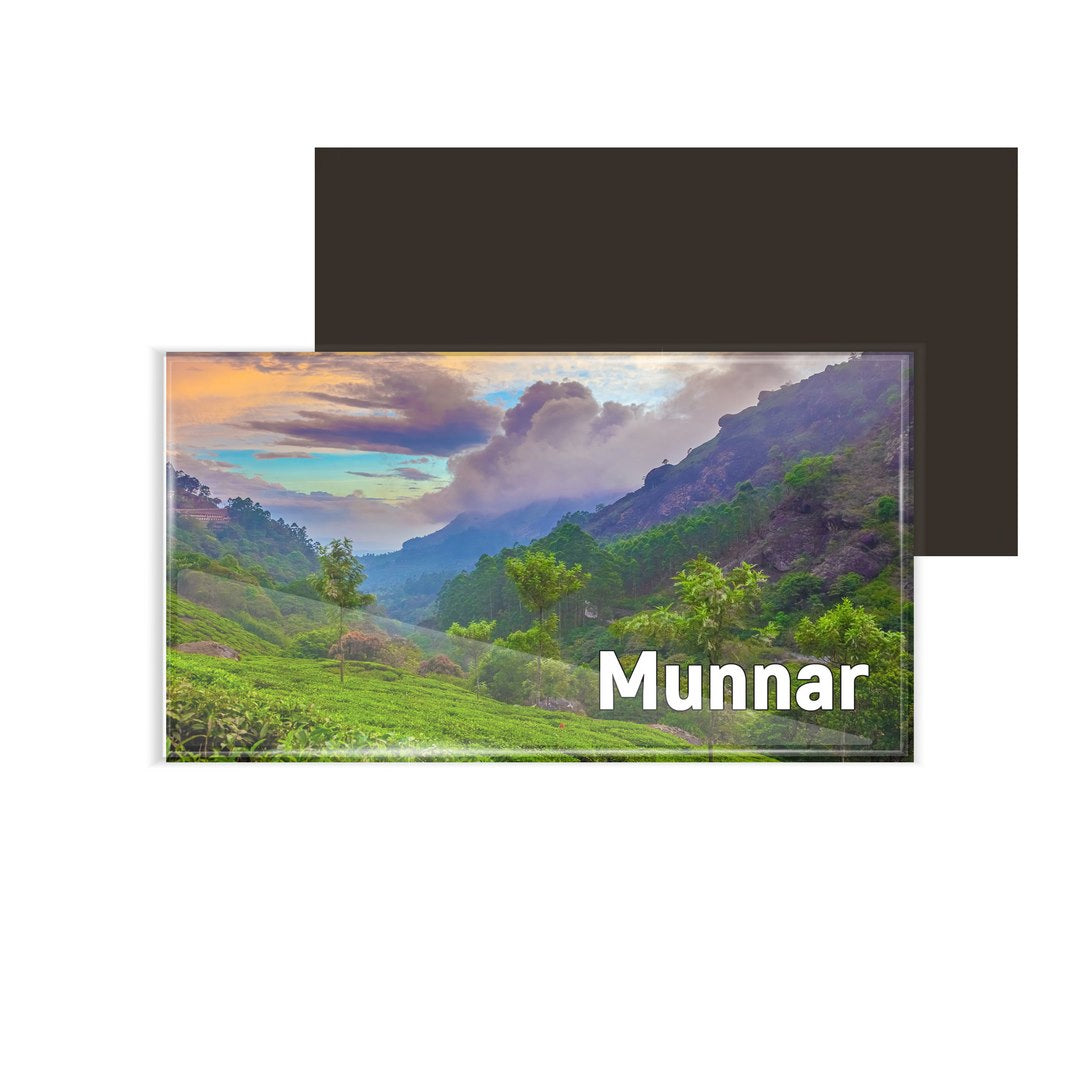 dhcrafts Fridge Magnet Rectangle Acrylic Glass (8.6 x 5.4 cm) Kerala Munnar D3 Design Pack of 1