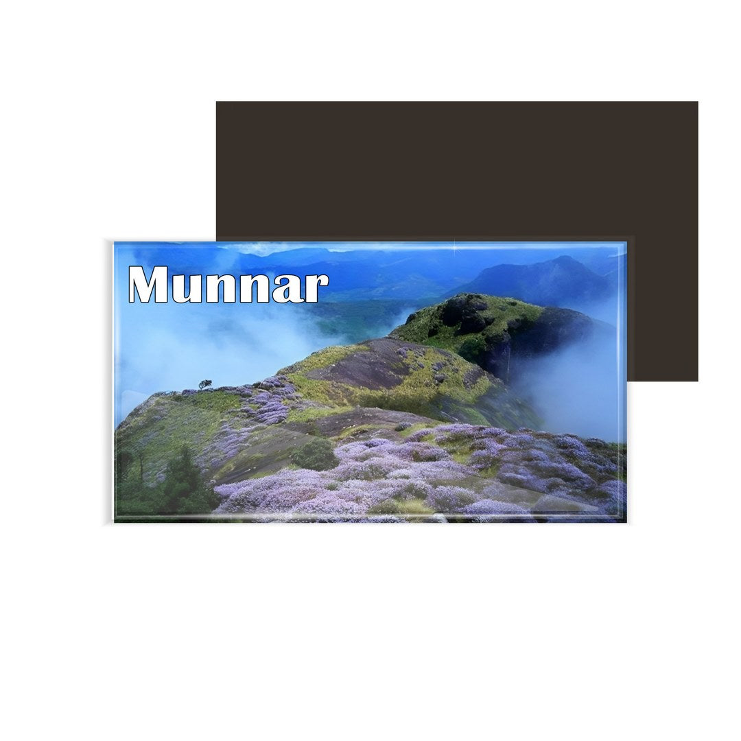 dhcrafts Fridge Magnet Rectangle Acrylic Glass (8.6 x 5.4 cm) Kerala Munnar D6 Neelakurinji Design Pack of 1