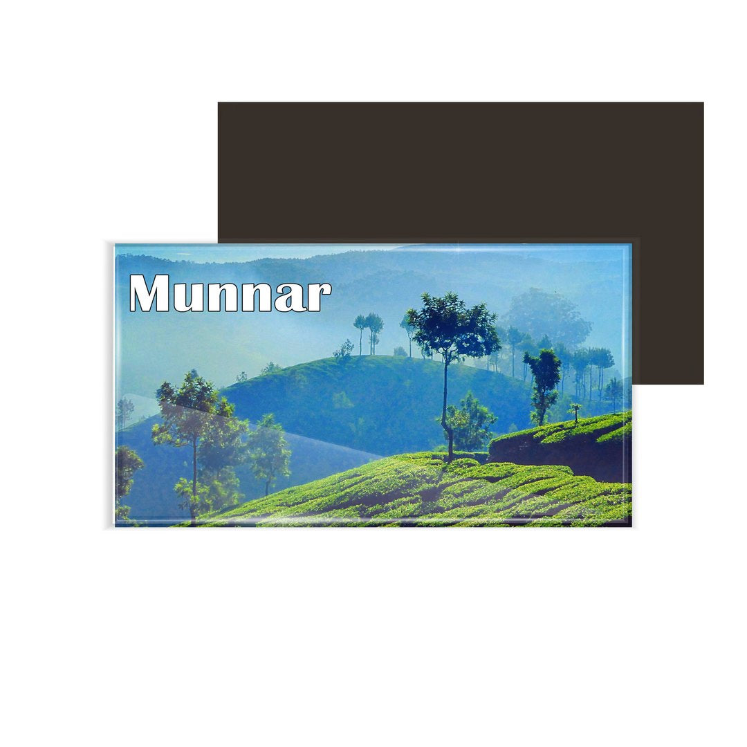dhcrafts Fridge Magnet Rectangle Acrylic Glass (8.6 x 5.4 cm) Kerala Munnar D7 Design Pack of 1