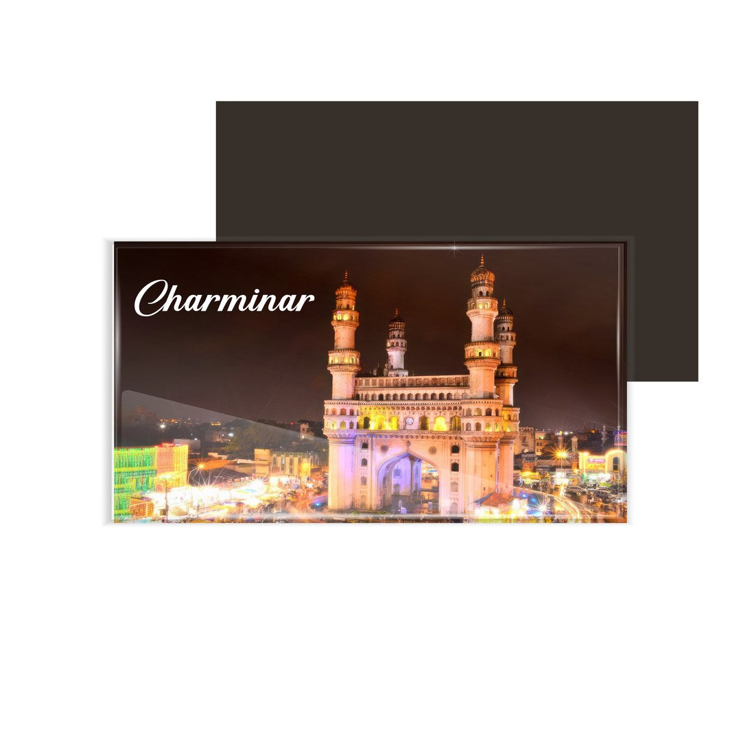 dhcrafts Fridge Magnet Rectangle Acrylic Glass (8.6 x 5.4 cm) Telangana Charminar D1 Design Pack of 1