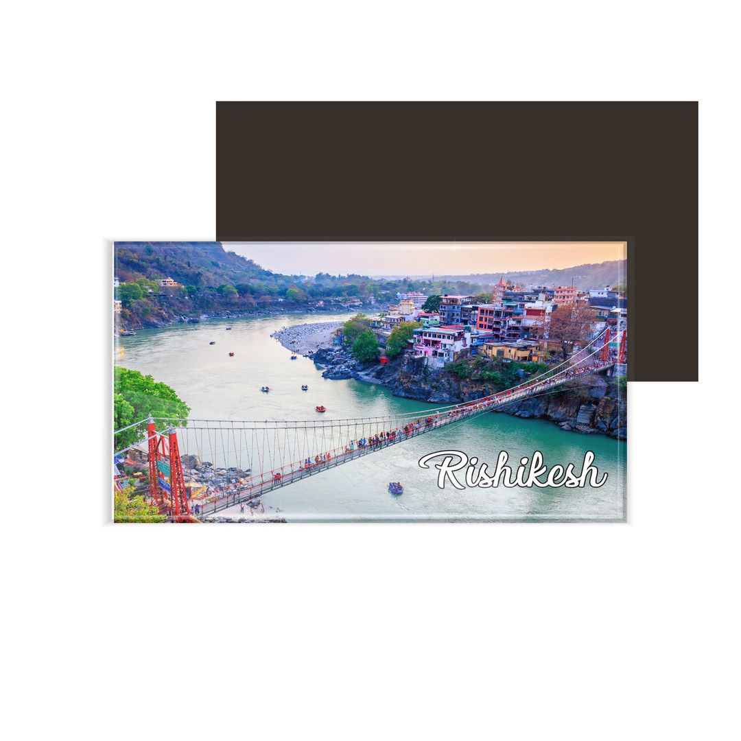 dhcrafts Fridge Magnet Rectangle Acrylic Glass (8.6 x 5.4 cm) Uttarakhand Rishikesh D1 Design Pack of 1