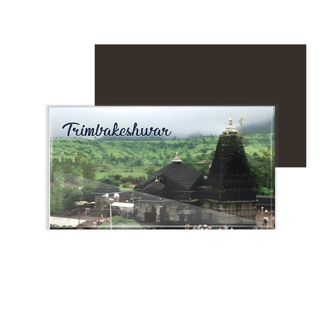 dhcrafts Fridge Magnet Rectangle Acrylic Glass (8.6 x 5.4 cm) Maharashtra Trimbakeshwar Jyotirling Mandir Design Pack of 1