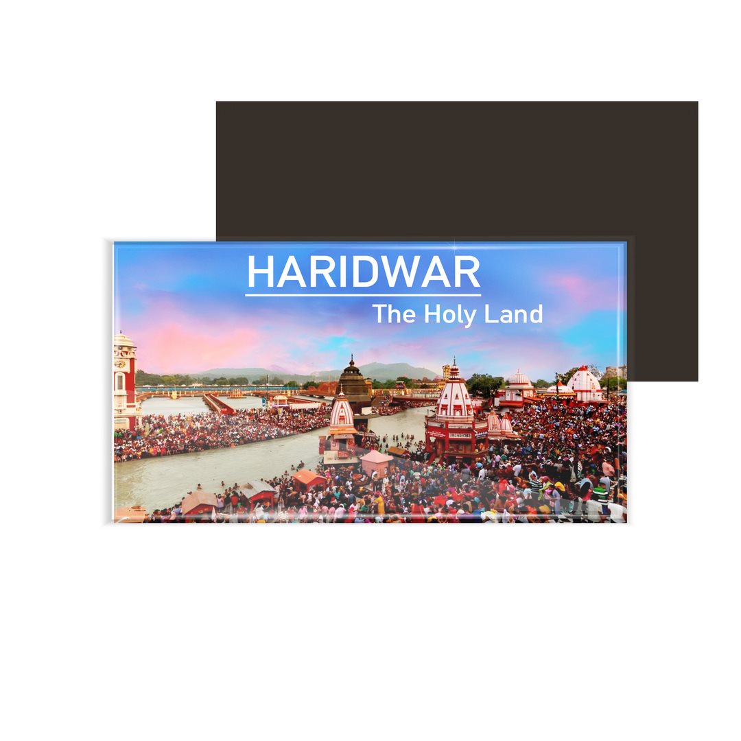 dhcrafts Fridge Magnet Rectangle Acrylic Glass (8.6 x 5.4 cm) Maharashtra Haridwar The Holy Land Design Pack of 1