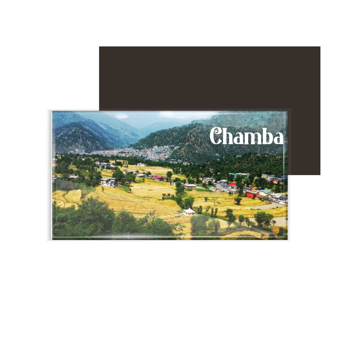 dhcrafts Multicolor Himachal Pradesh Chamba Design Rectangular Acrylic Fridge Magnet / Magnetic Card Pack of 1 (8.6cm x 5.4cm)