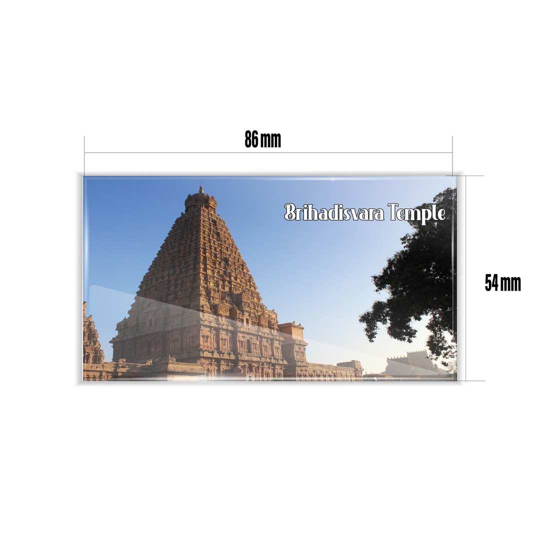 dhcrafts Multicolor Tamil Nadu Brihadisvara Temple Design Rectangular Acrylic Fridge Magnet / Magnetic Card Pack of 1 (8.6cm x 5.4cm)