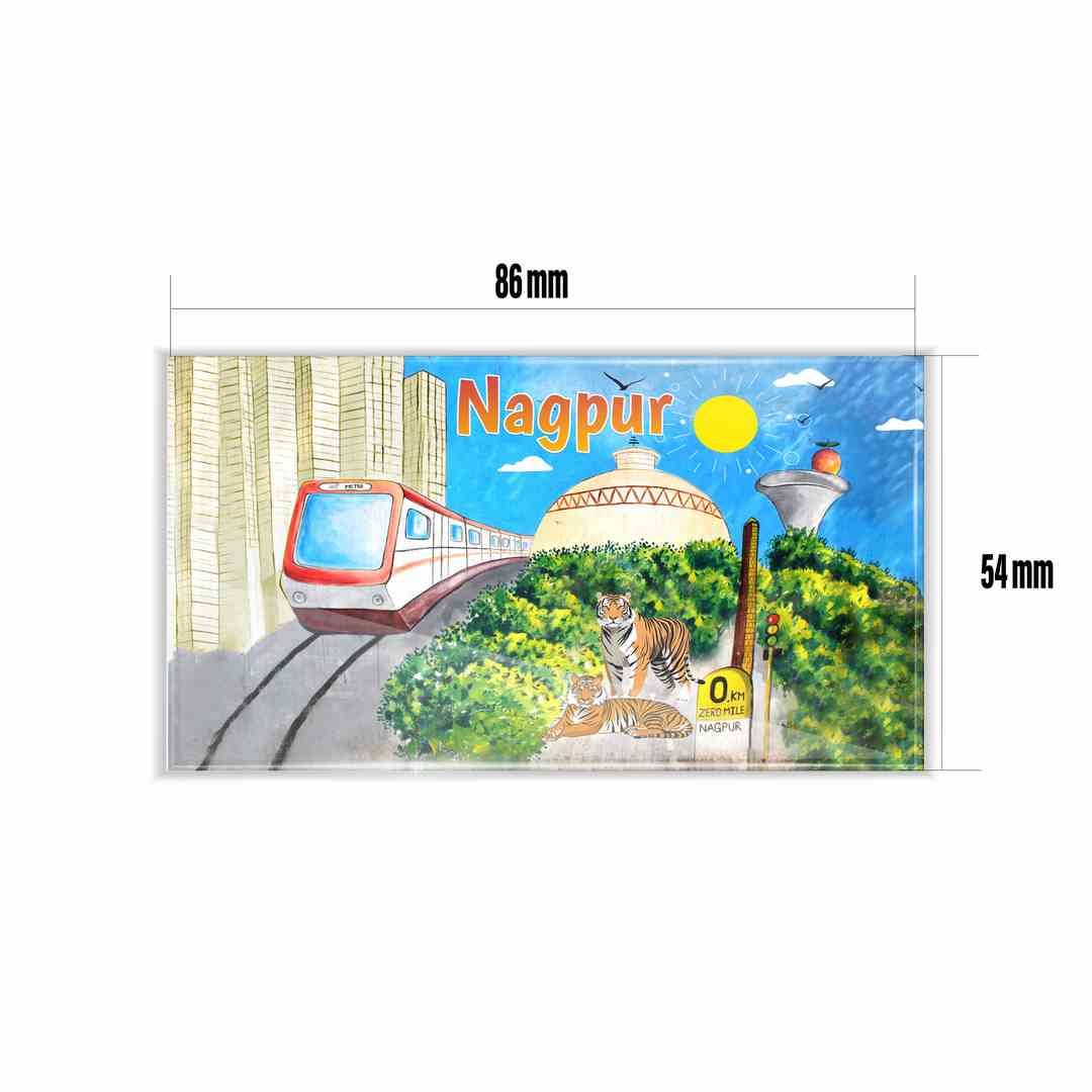 dhcrafts Multicolor maharashtra Nagpur Design Rectangular Acrylic Fridge Magnet / Magnetic Card Pack of 1 (8.6cm x 5.4cm)