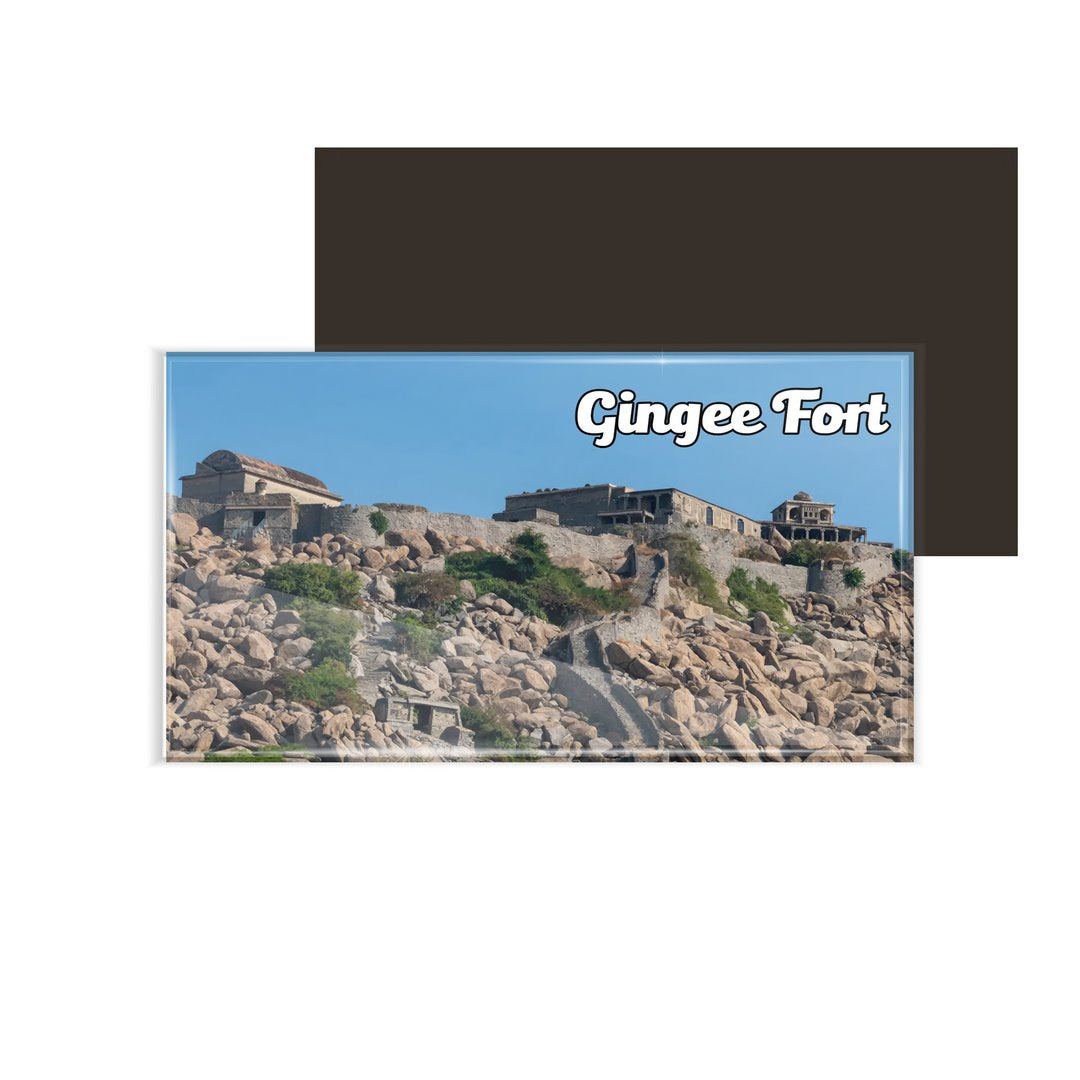dhcrafts Multicolor Tamil Nadu Gingee Fort Design Rectangular Acrylic Fridge Magnet / Magnetic Card Pack of 1 (8.6cm x 5.4cm)