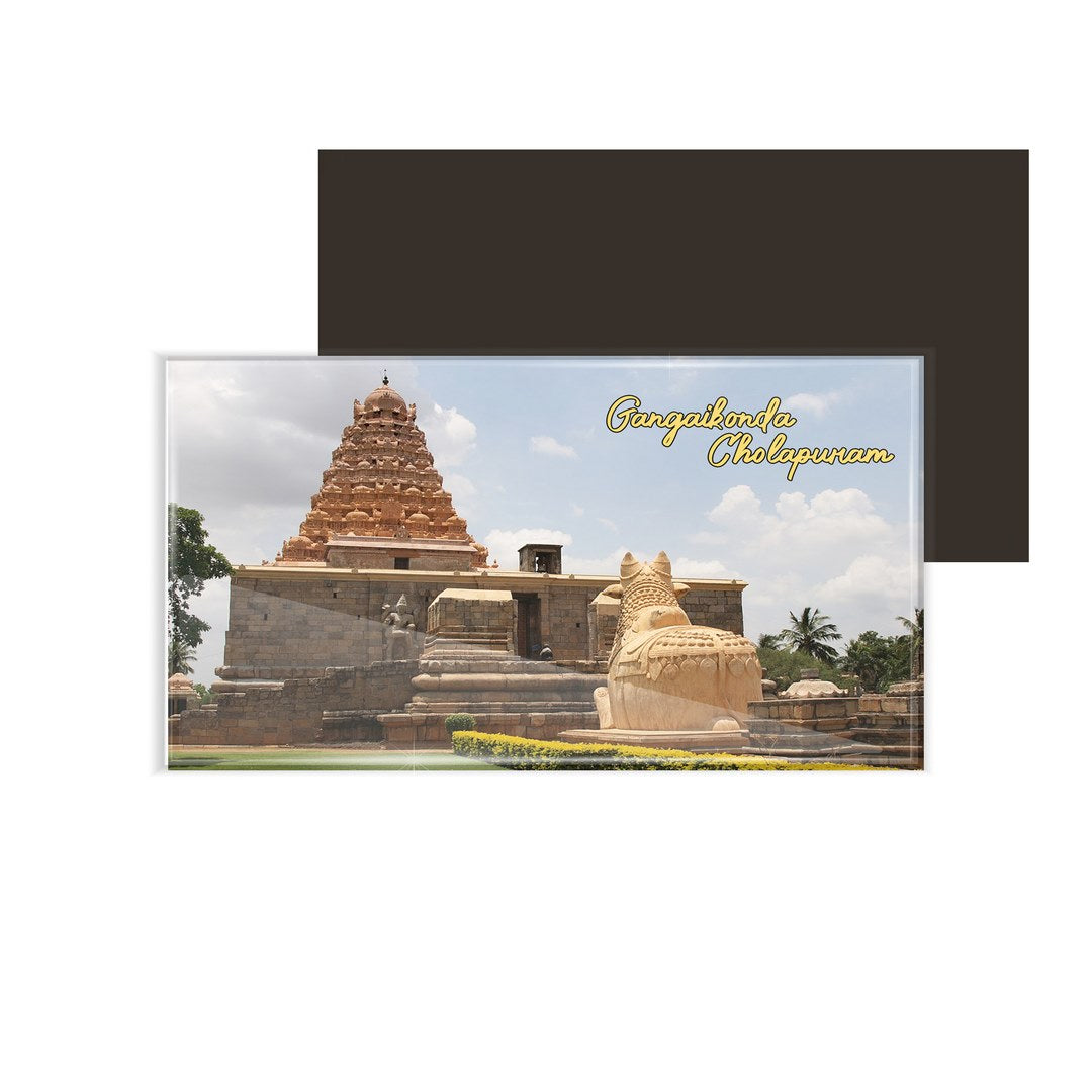 dhcrafts Multicolor Tamil Nadu Gangaikonda Cholapuram Design Rectangular Acrylic Fridge Magnet / Magnetic Card Pack of 1 (8.6cm x 5.4cm)