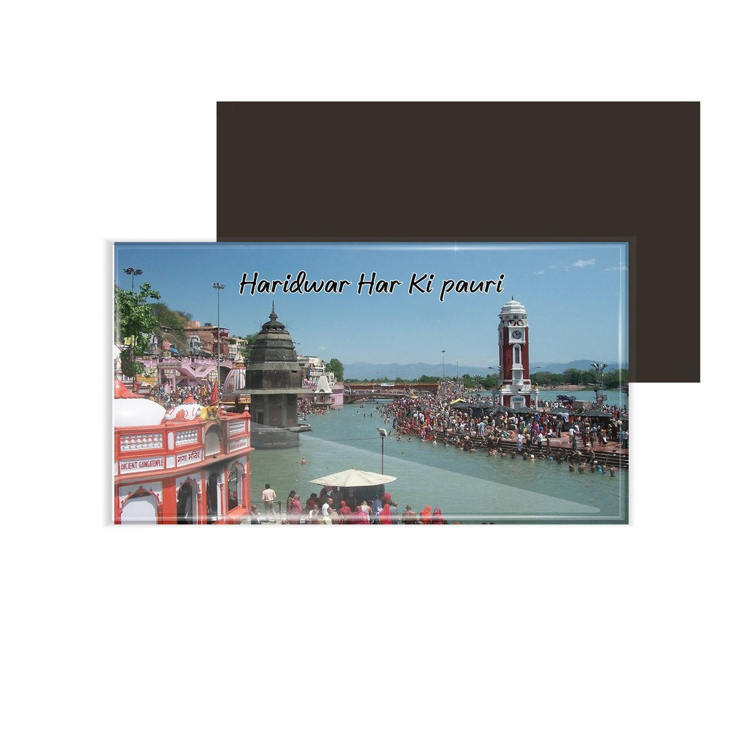 dhcrafts Multicolor Uttarakhand Haridwar Har Ki Pauri Design Rectangular Acrylic Fridge Magnet / Magnetic Card Pack of 1 (8.6cm x 5.4cm)