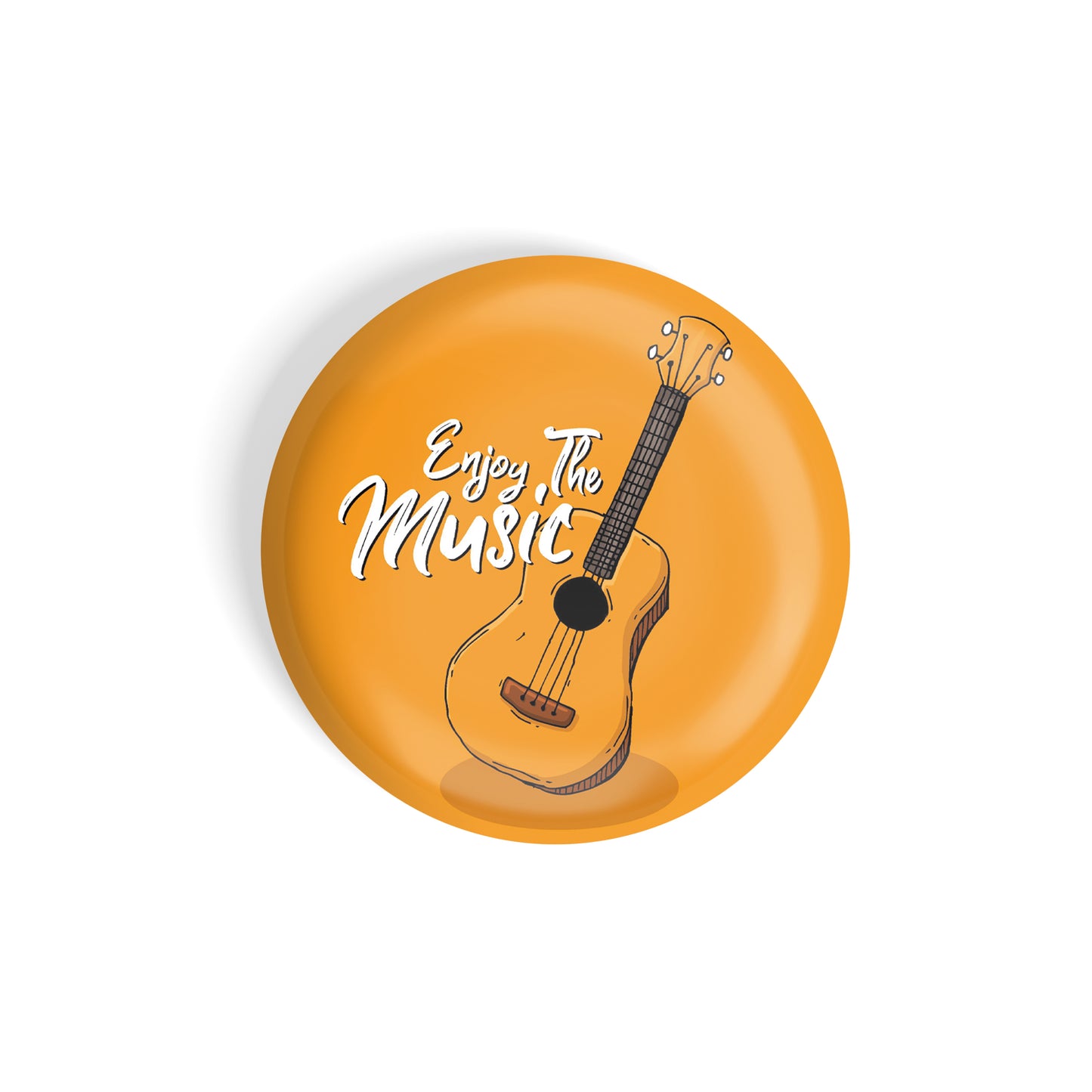 dhcrafts Round Fridge Magnet Orange Color Enjoy The Music Glossy Finish Design Pack of 1 (58 mm)